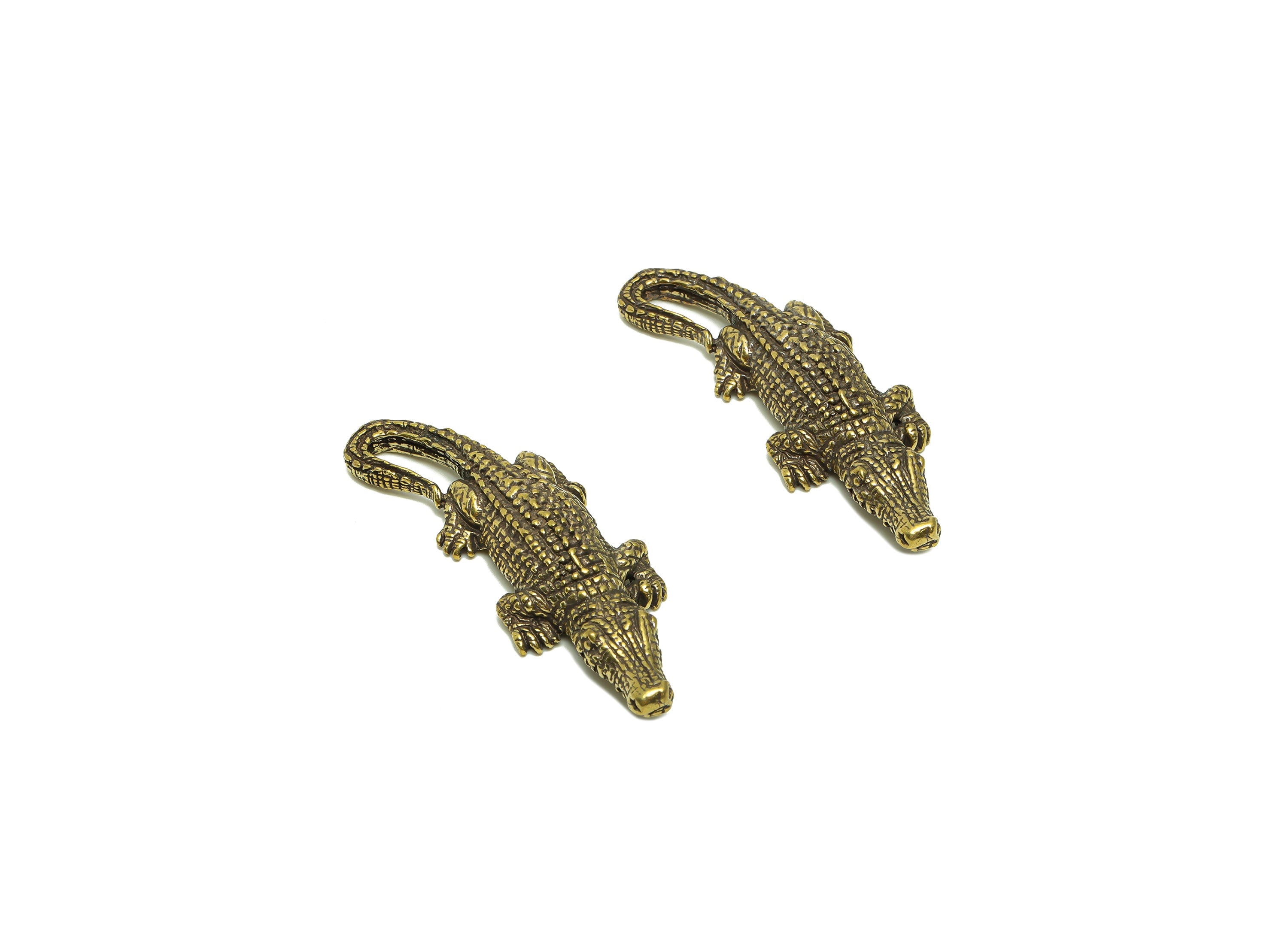 Brass Crocodile Charm - Raw Brass Crocodile Earring Charms - Antique Looking Pendant - Crocodile Figure - Amphibian - 59x20.56x8mm - PP8709 - DOMEDBAZAAR