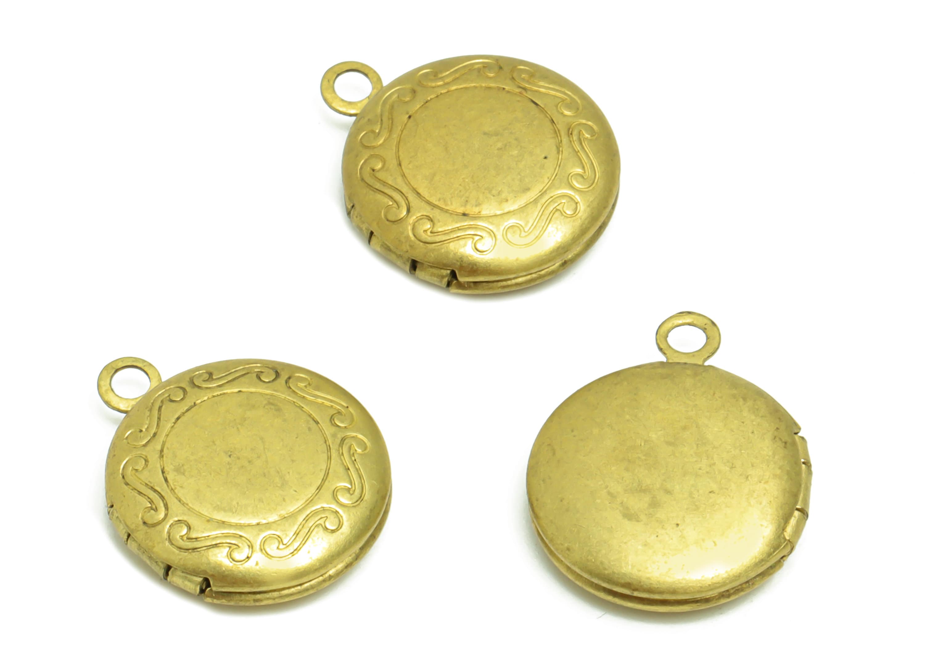 Brass Round Locket Charm - Raw Brass Antique Vintage - Antique Looking Locket - Engraved Locket - Vintage Looking Locket-16x13x4mm - PP8947 - DOMEDBAZAAR