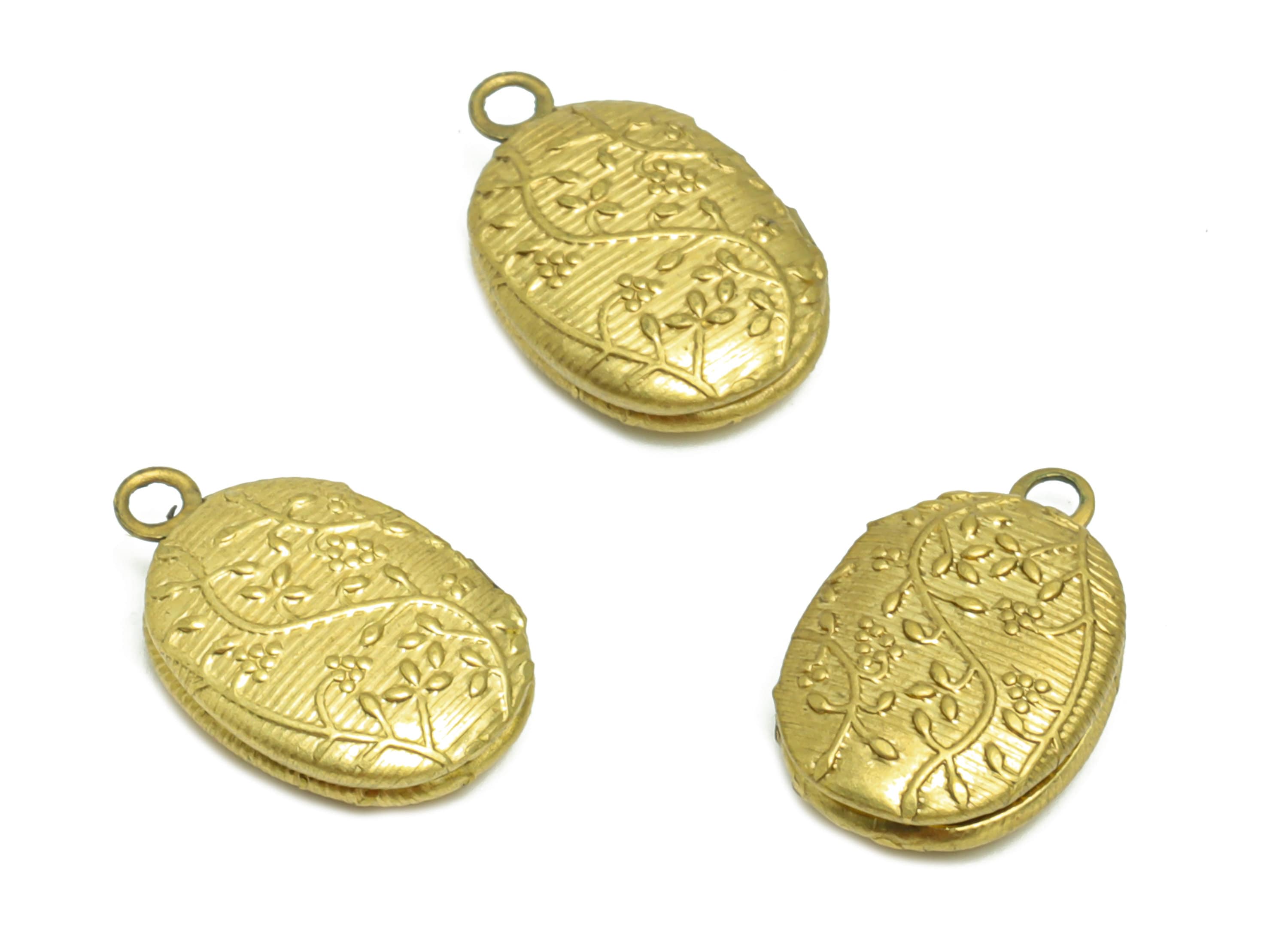 Brass Oval Locket Charm - Raw Brass Antique Vintage - Antique Looking Locket - Engraved Locket Vintage Looking Locket - 15.4x10x3mm - PP8945 - DOMEDBAZAAR