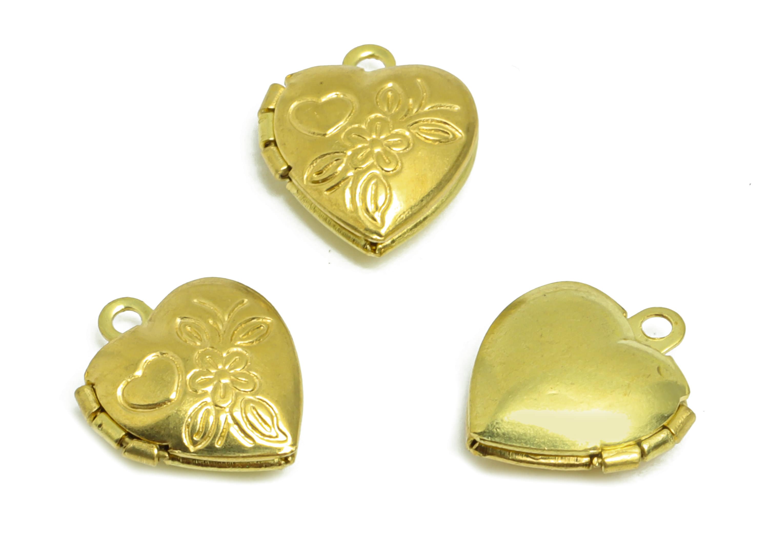 Brass Heart Locket Charm - Raw Brass Flower Heart Locket Charms - Locket Pendant For Necklace - Fligre Locket - 12.34x10.44x4mm - PP8916 - DOMEDBAZAAR