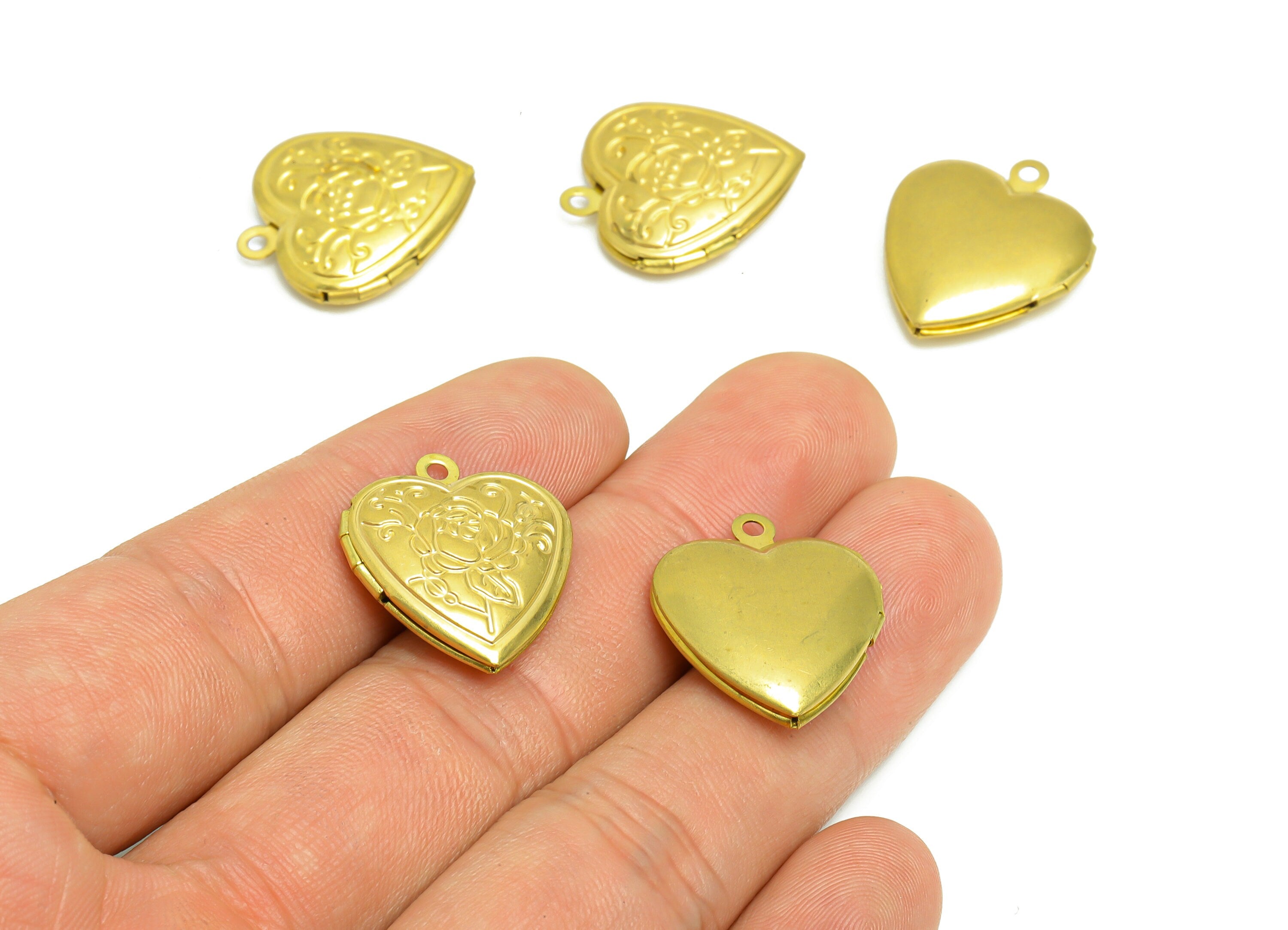 Rose Heart Locket Charm - Raw Brass Antique Vintage Engraved Locket - Antique Looking Locket- Vintage Looking Locket - 22x19x5mm - PP8907 - DOMEDBAZAAR