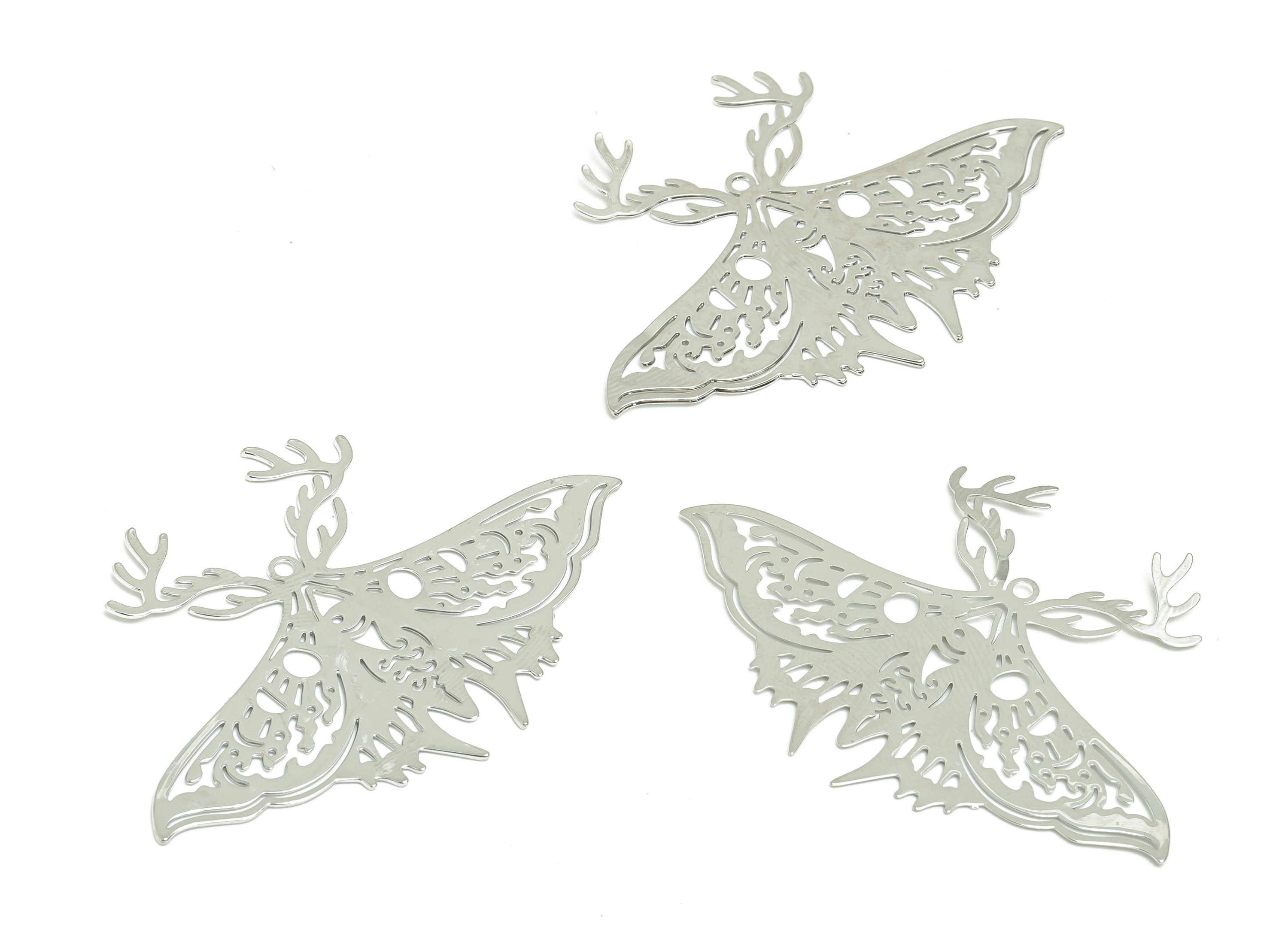 Brass Moth Earring Charm - Brass Inset Earring Charm - Brass Animal Earring Charm - 18K Real White Plating - 38x53.10x 0.34mm- RGP7064S - DOMEDBAZAAR