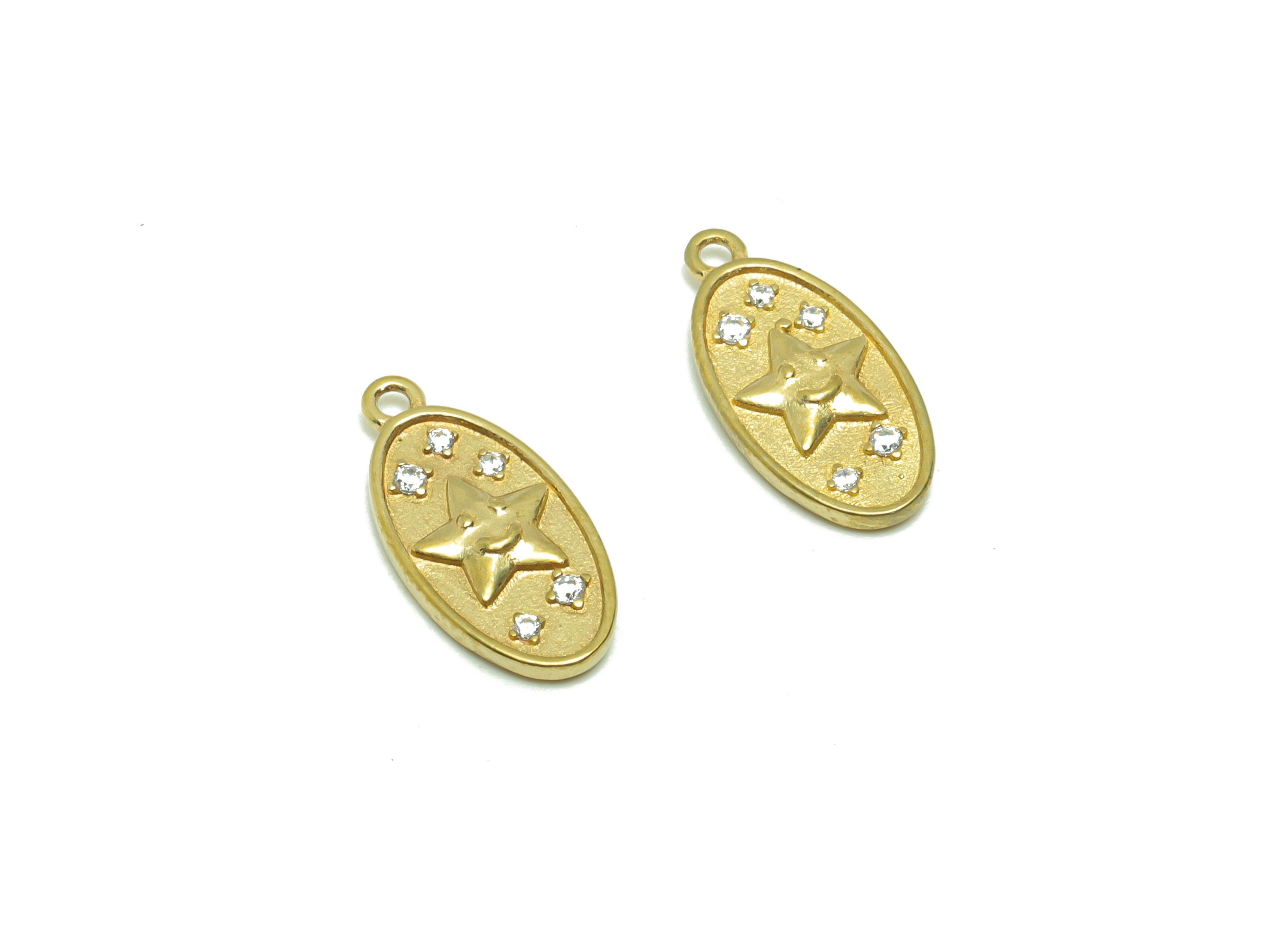 Brass Happy Cloud Face Earring Charm - Raw Brass Star Pendant - Star Face For Necklace - Brass Zircon Earring Charms - 17x8x2mm - PP8703 - DOMEDBAZAAR