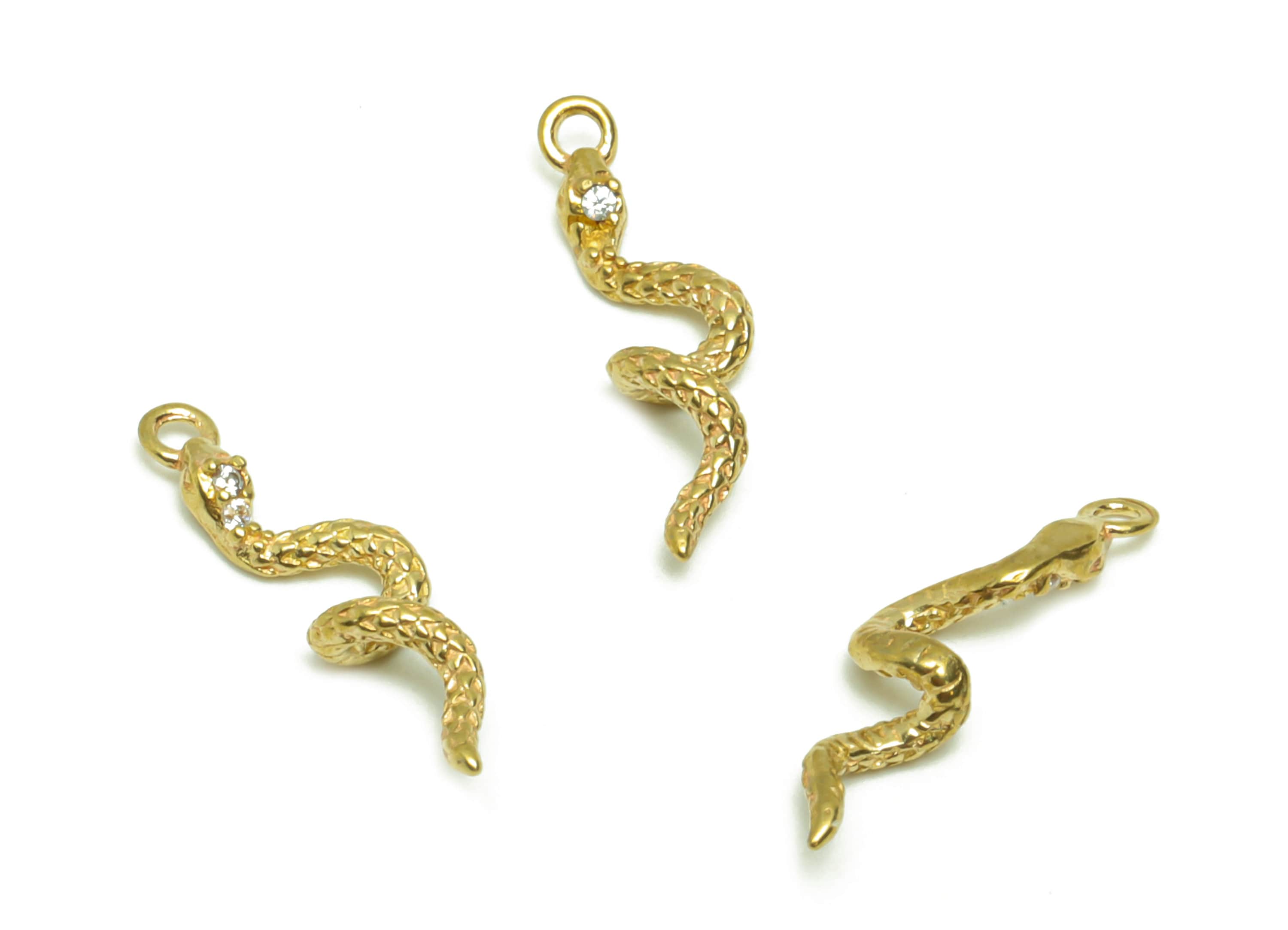 Brass Snake Earring Charm - Raw Brass Mini Snake Pendant - Cubic Zircon Animal Earring Charms - Baby Snake Earring Charm - 16x5x2mm - PP8699 - DOMEDBAZAAR