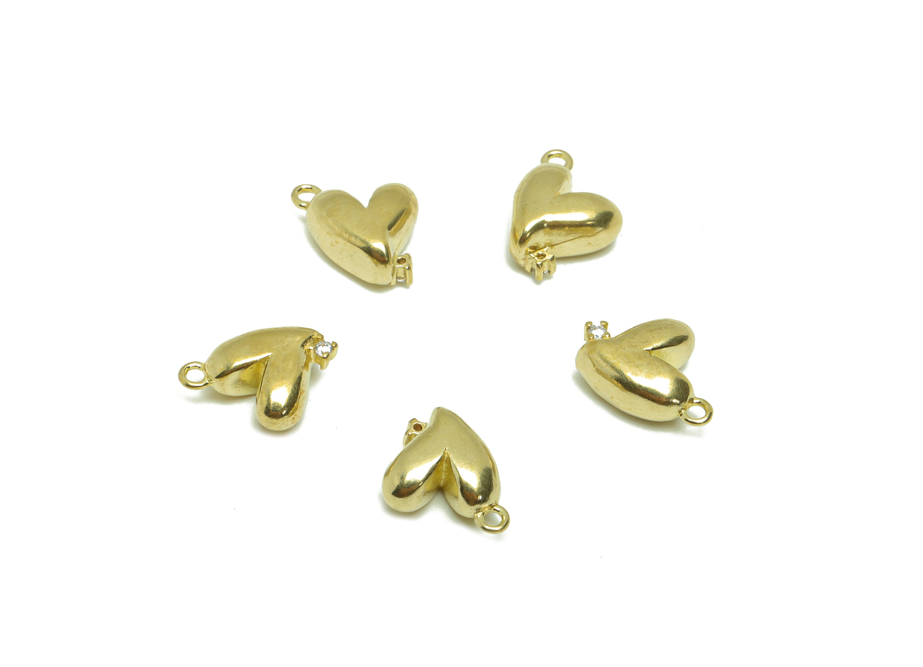 Brass Heart Earring Charm - Raw Brass Cubic Heart Pendant - Cubic Zircon Earring Charms - Mini Heart Earring Charm - 8.56x8.24x4.2mm- PP8682 - DOMEDBAZAAR