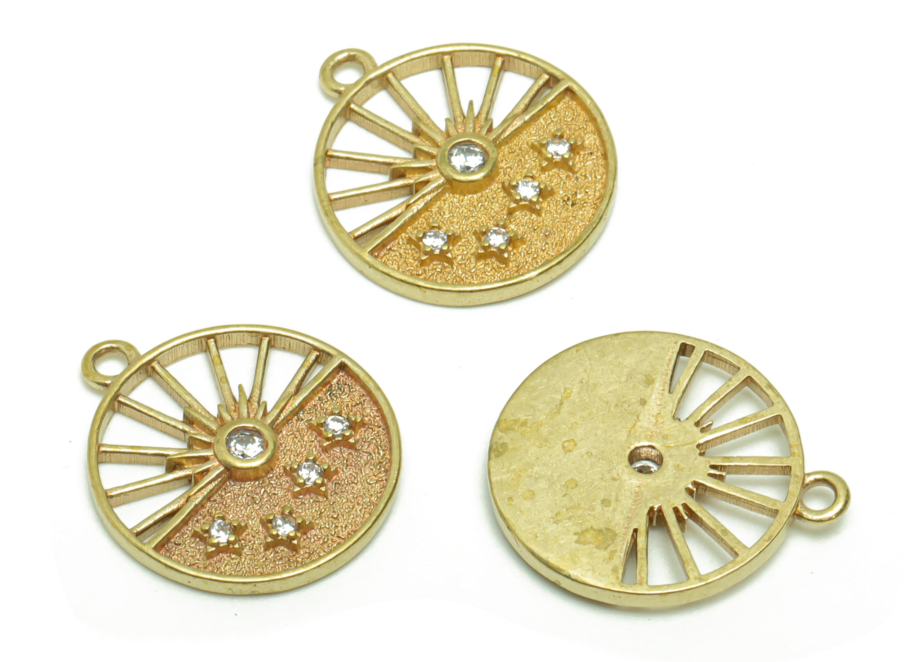 Brass Sunshine Earring Charm - Raw Brass Sunshine Pendant - Brass Star Cubic Zircon Earring Charms - Brass Sun Charm - 17x14.99x2mm- PP8689 - DOMEDBAZAAR