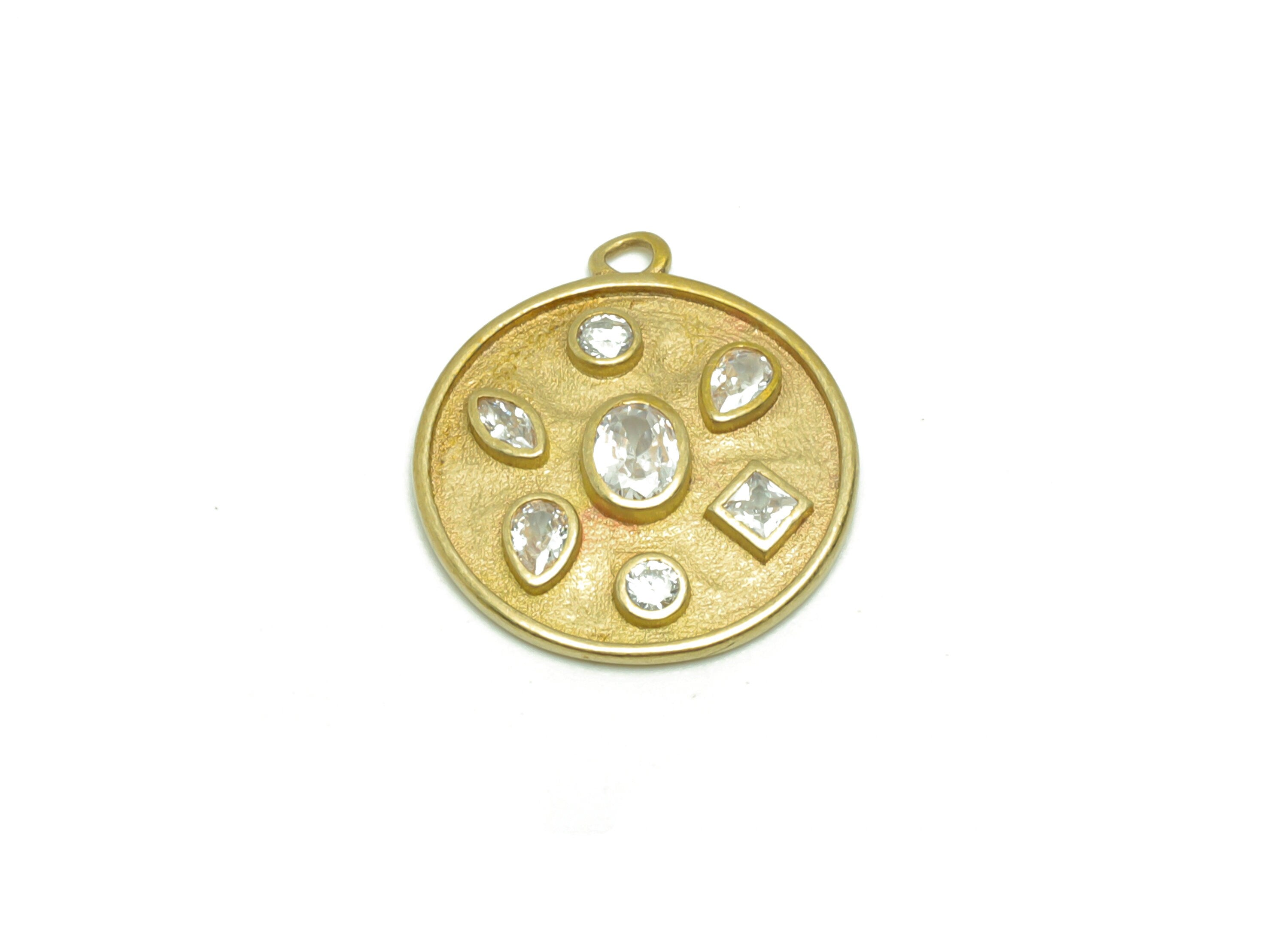 Brass Round Earring Charm - Raw Brass Marquise Pendant - Brass Cubic Zircon Earring Charms - Brass Geometry Shapes Charm - 17x15x2mm- PP8704 - DOMEDBAZAAR