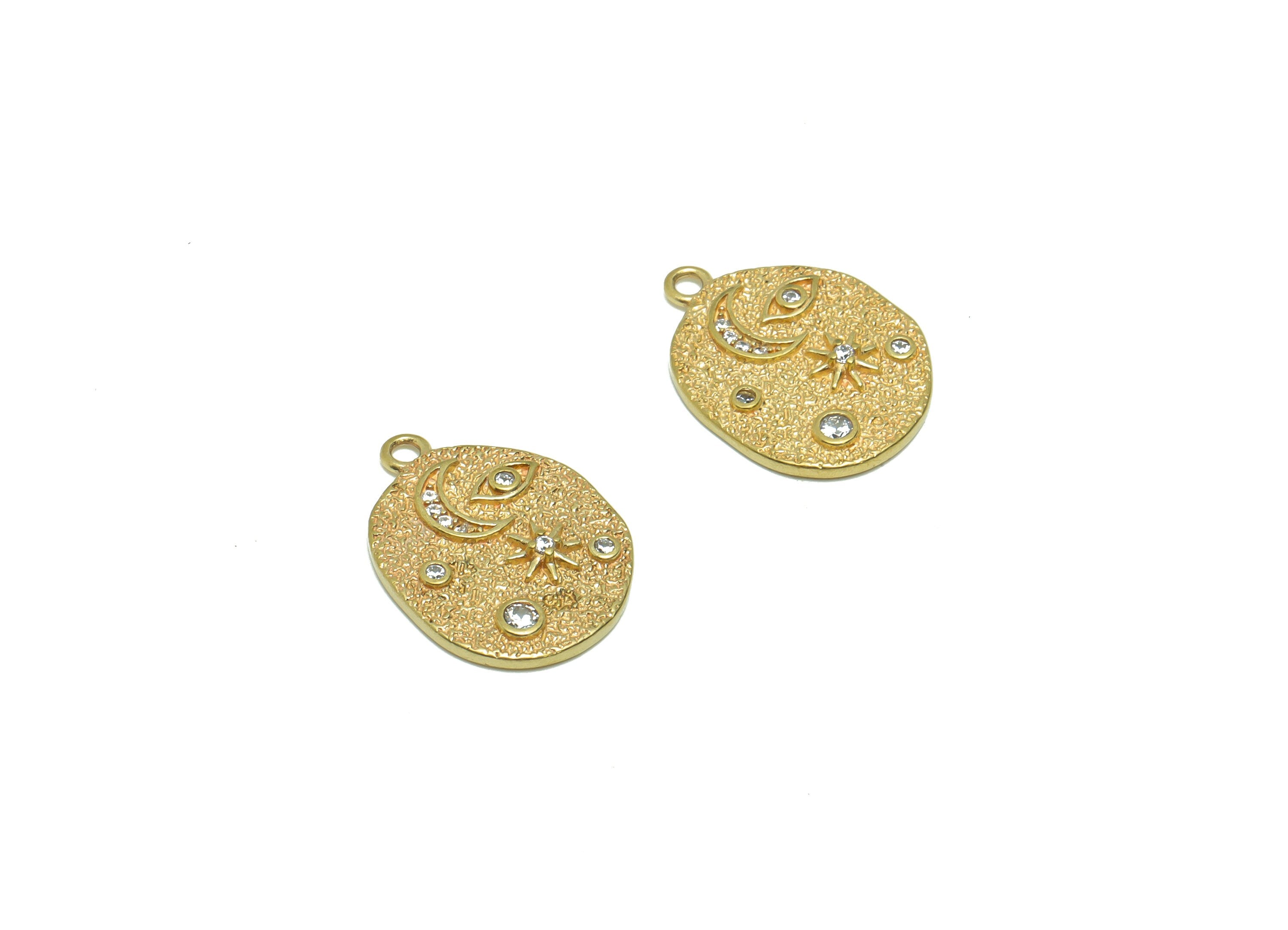 Brass Crescent Earring Charm - Raw Brass Star Pendant - Brass Cubic Zircon Earring Charms - Brass Star Eye Charm - 18.32x13.5x1.9mm - PP8680 - DOMEDBAZAAR