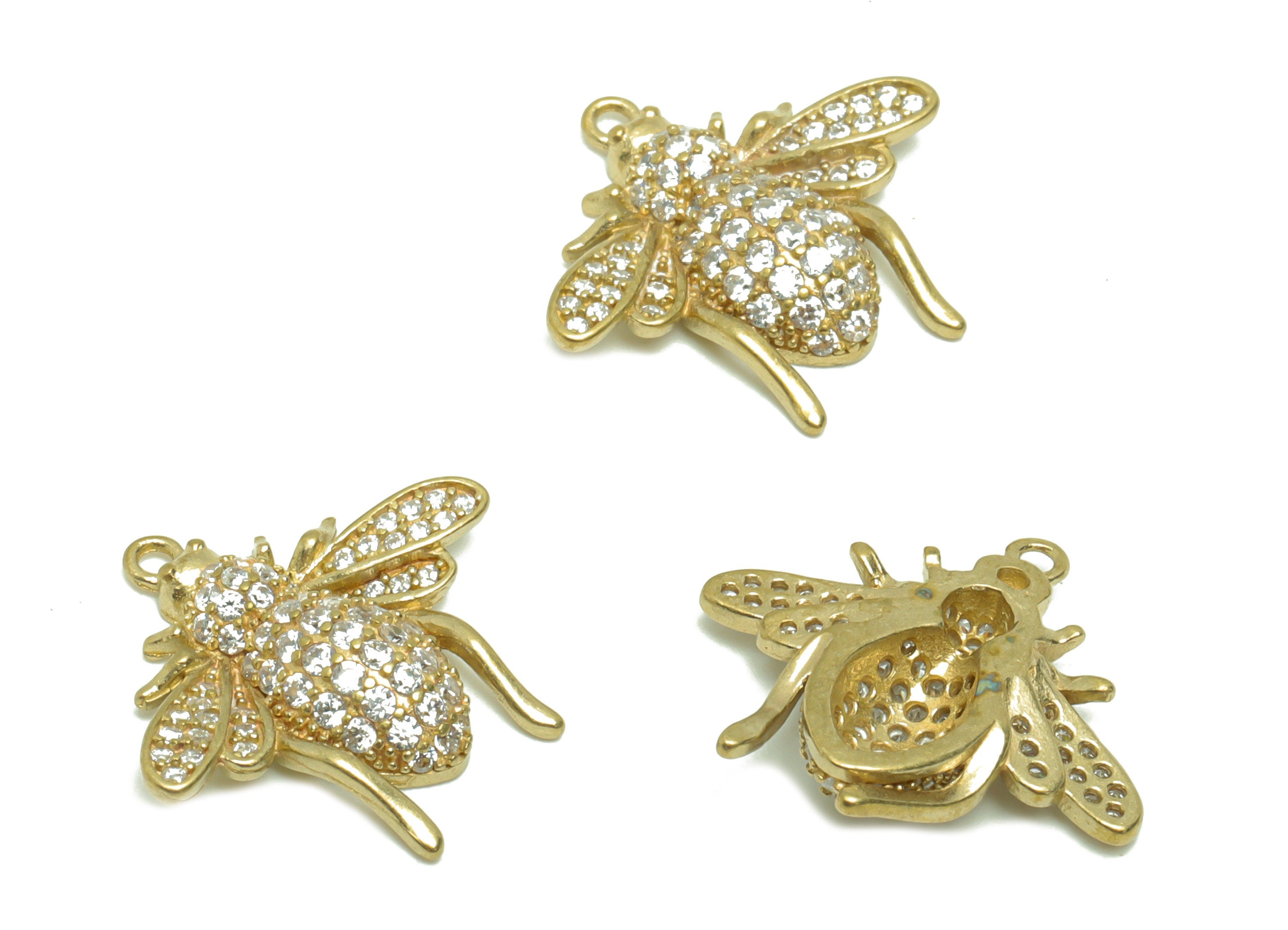 Brass Bee Earring Charm - Raw Brass Inset Pendant - Brass Cubic Zircon Bee Earring Charms - Brass Animal Charm - 17.4x18.65x4.07mm- PP8698 - DOMEDBAZAAR
