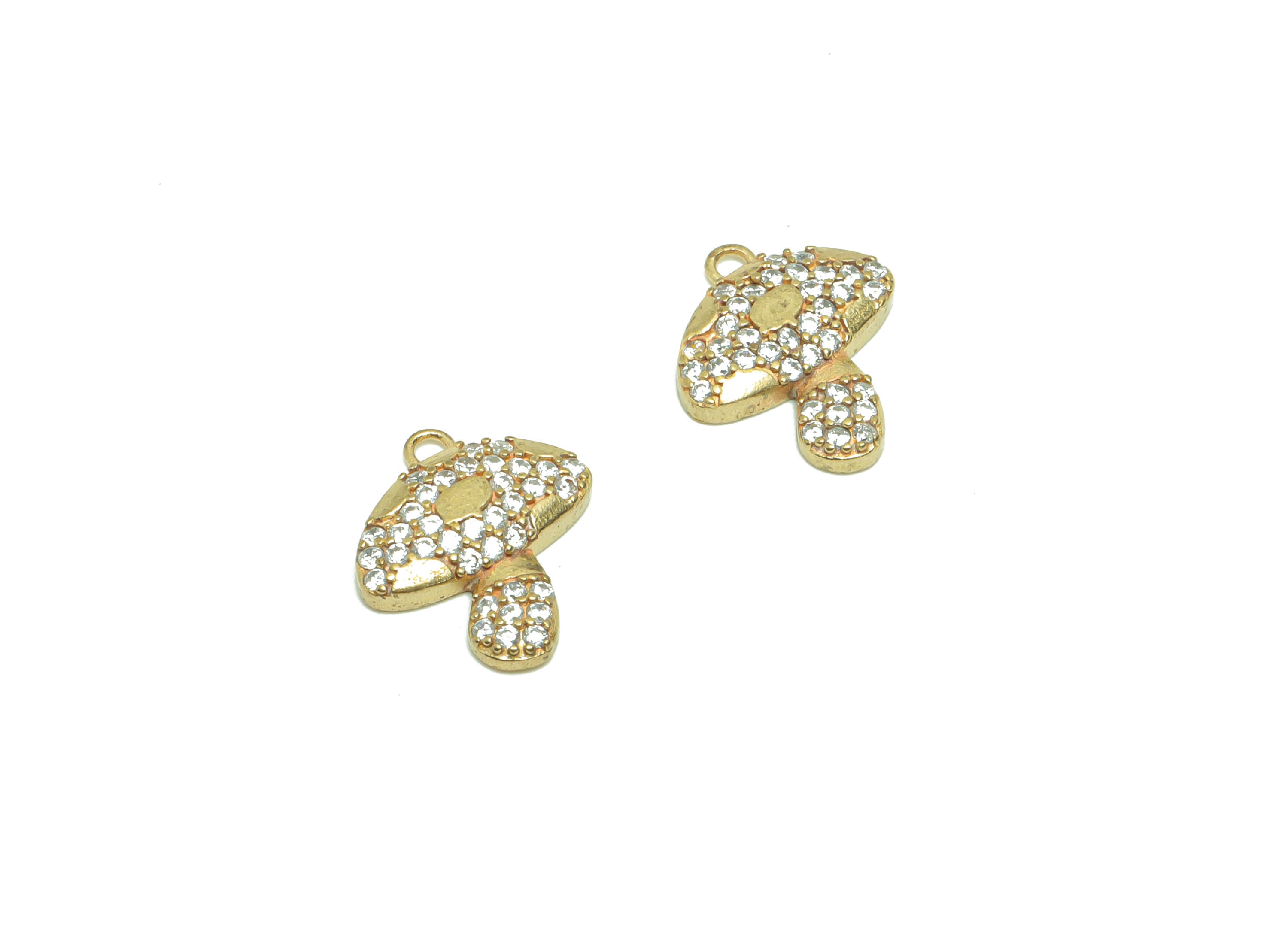 Brass Mushroom Earring Charm - Raw Brass Mushroom Pendant - Brass Cubic Zircon Cloud Earring Charm - 14.8x12.82x2.52mm - PP8660 - DOMEDBAZAAR