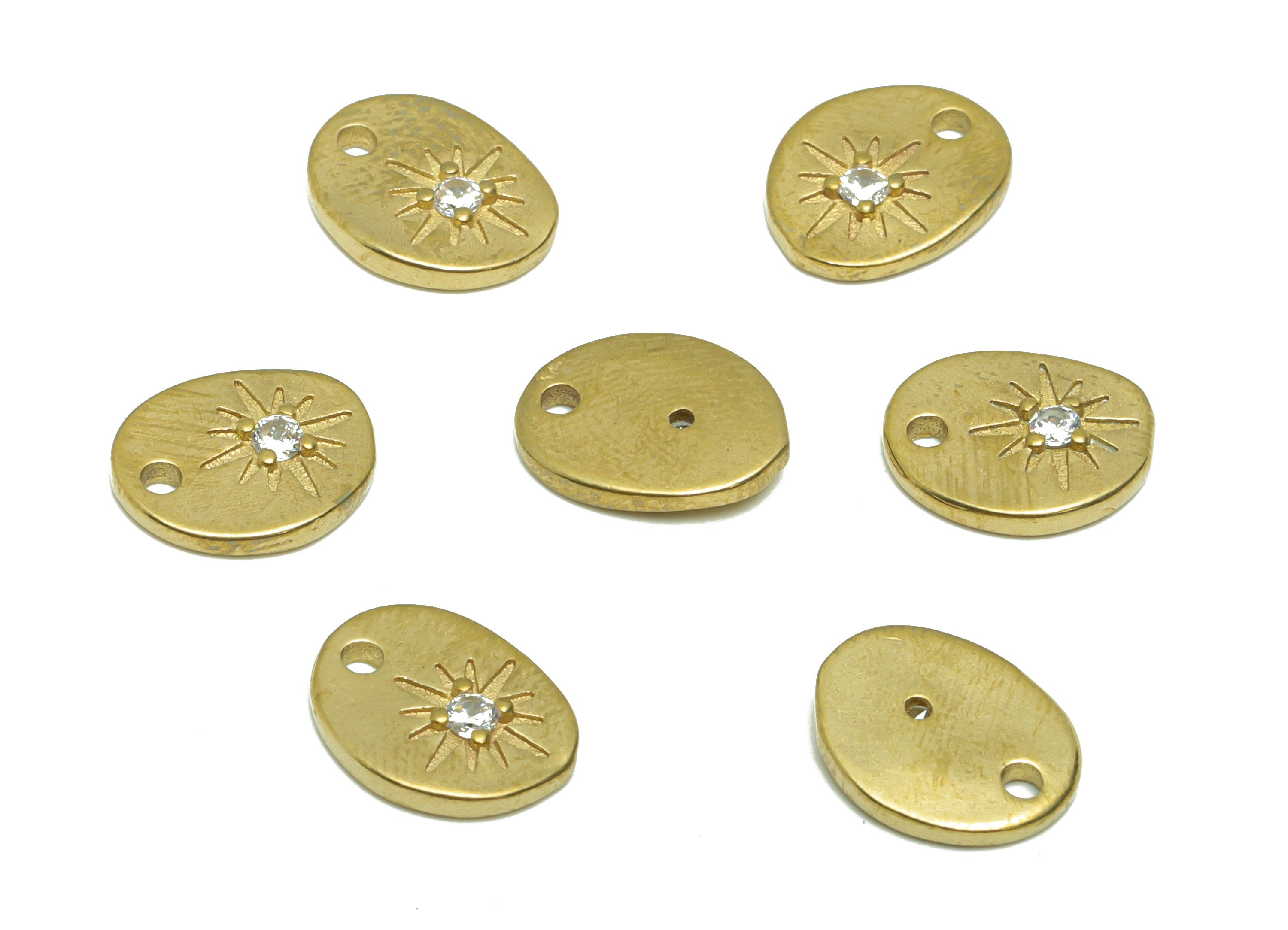 Brass Star Earring Charm - Cubic Zircon Oval Star Earring Charm - Raw Brass Star Pendant - Brass Sun Charm - 12.12x9.57x2.11mm - PP8669 - DOMEDBAZAAR