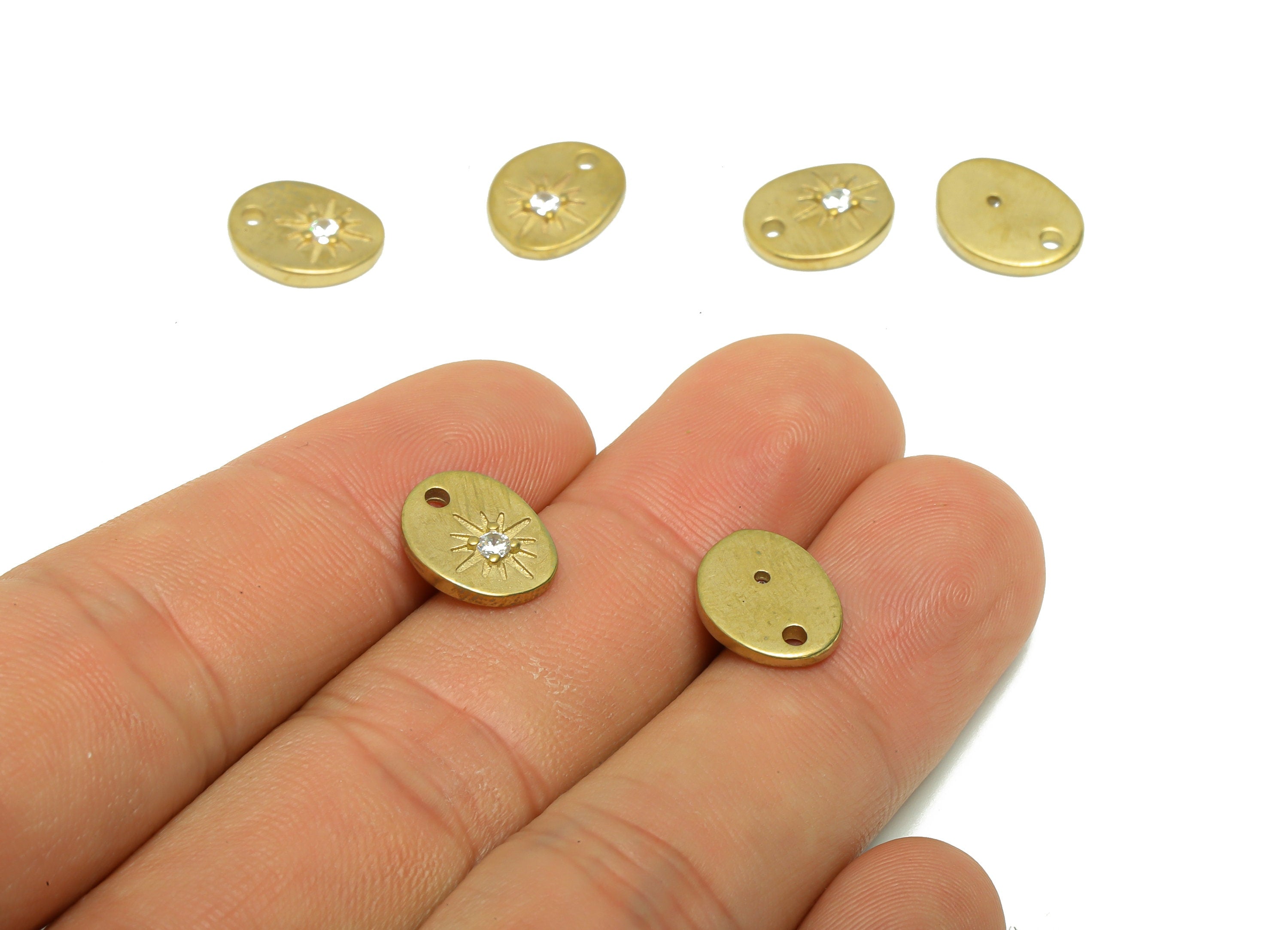 Brass Star Earring Charm - Cubic Zircon Oval Star Earring Charm - Raw Brass Star Pendant - Brass Sun Charm - 12.12x9.57x2.11mm - PP8669 - DOMEDBAZAAR