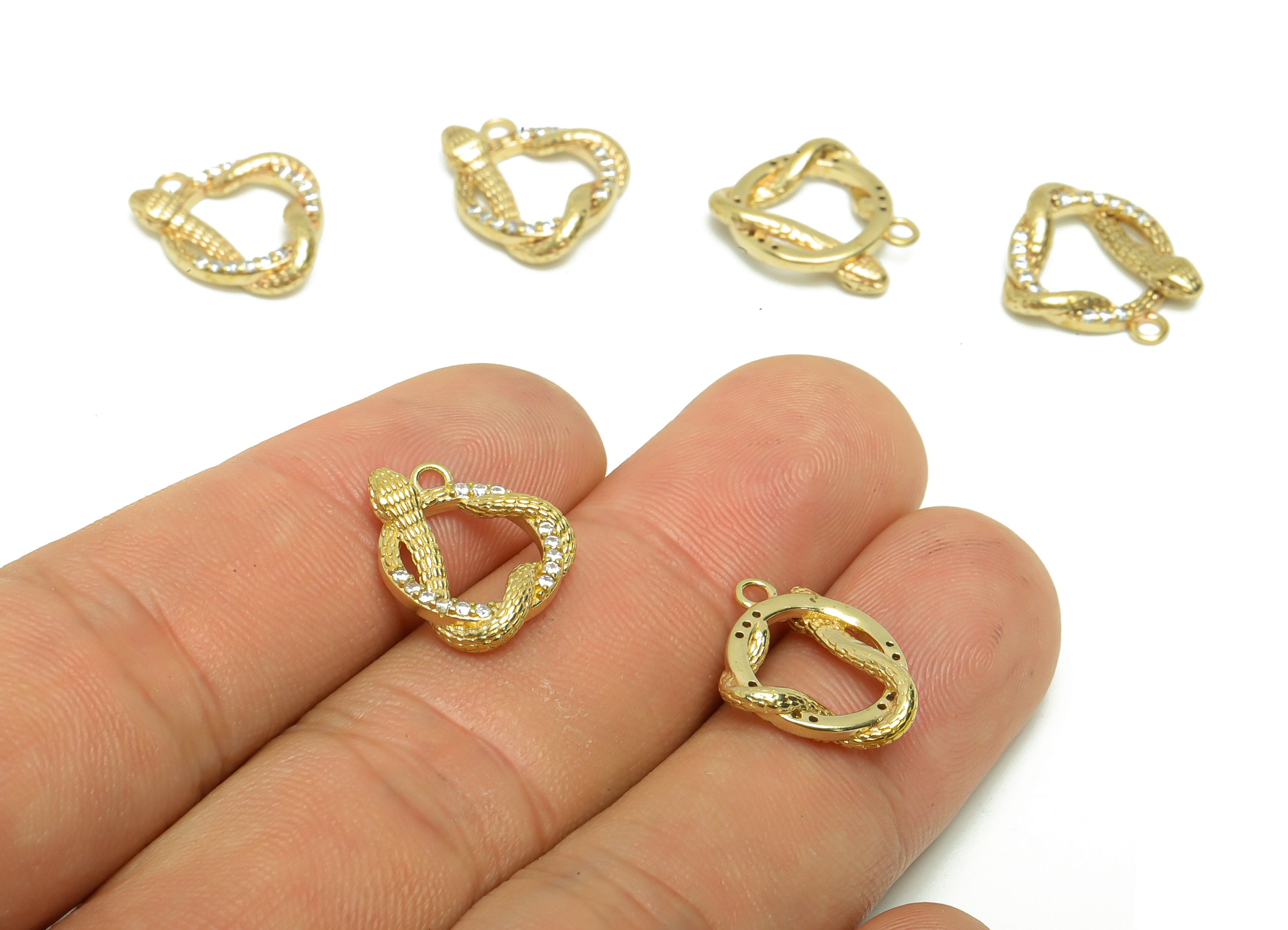 Brass Snake Earring Charm - Zircon Twine Snake Earring Charm - Raw Brass Round Twisted Snake Pendant - 14.64x12.8x2.9mm - PP8693 - DOMEDBAZAAR
