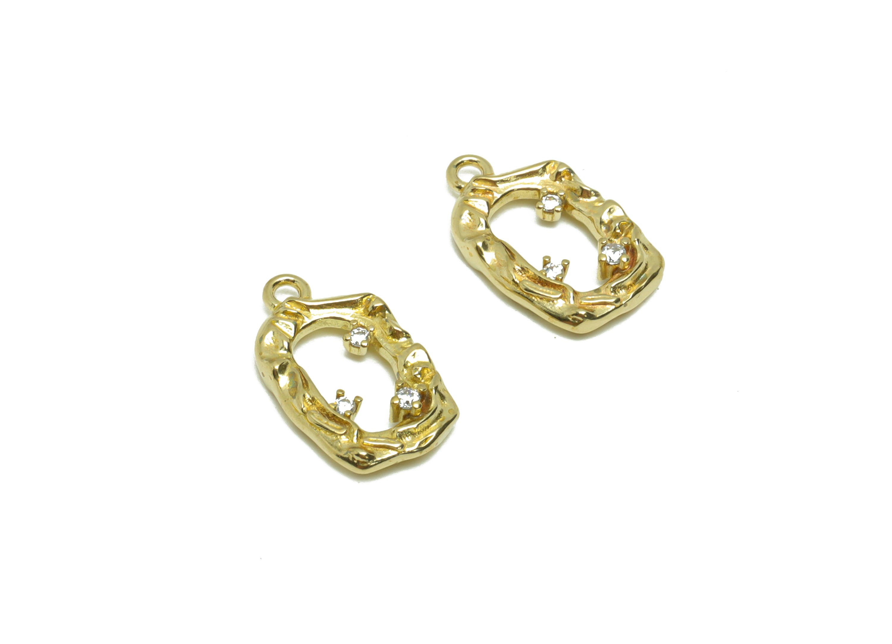 Brass Rectangle Earring Charm - Brass Zircon Vintage Frame Looking Earring Charm - Brass Antique Looking Pendant - 14x8x2mm - PP8675 - DOMEDBAZAAR