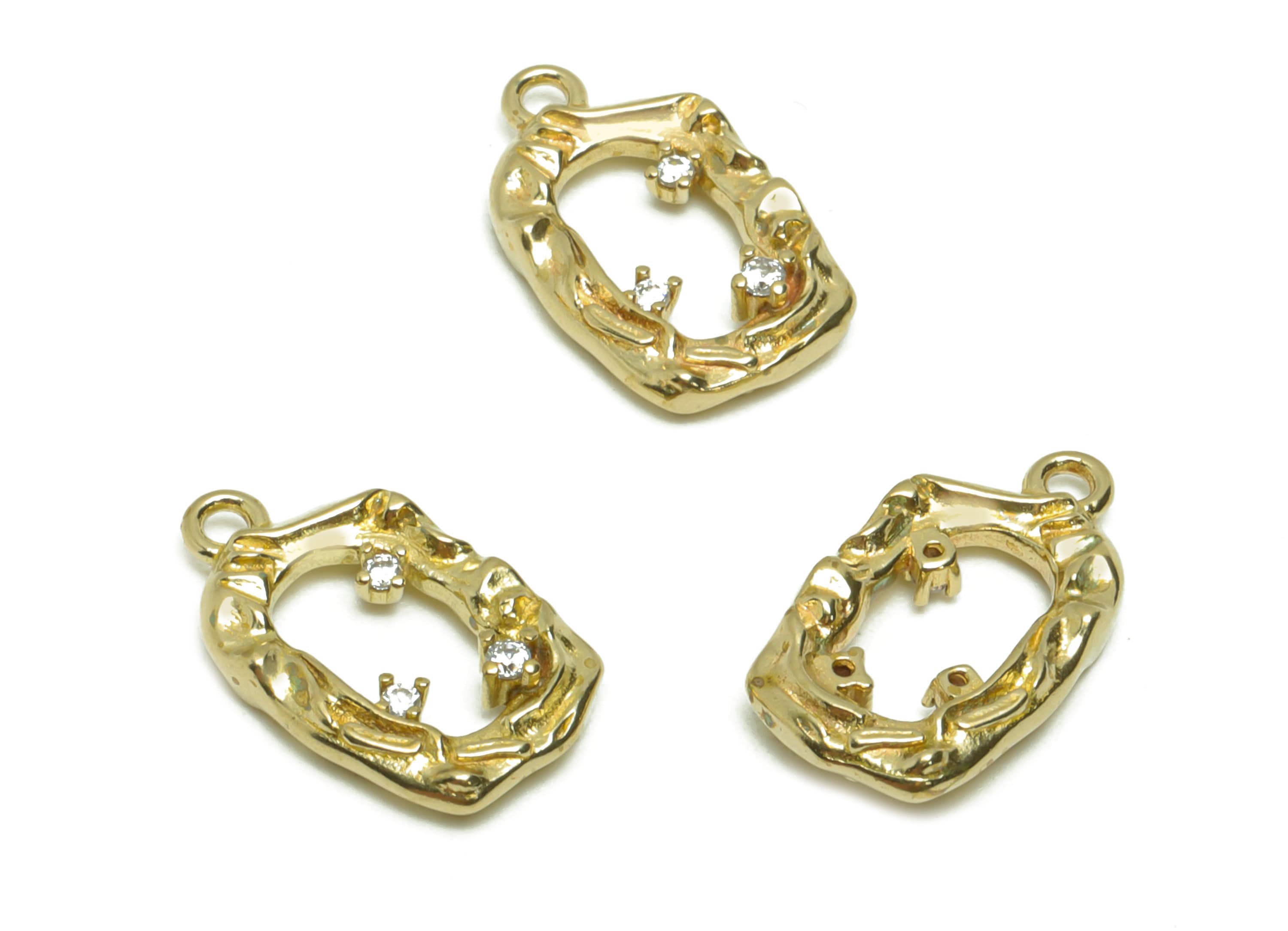 Brass Rectangle Earring Charm - Brass Zircon Vintage Frame Looking Earring Charm - Brass Antique Looking Pendant - 14x8x2mm - PP8675 - DOMEDBAZAAR