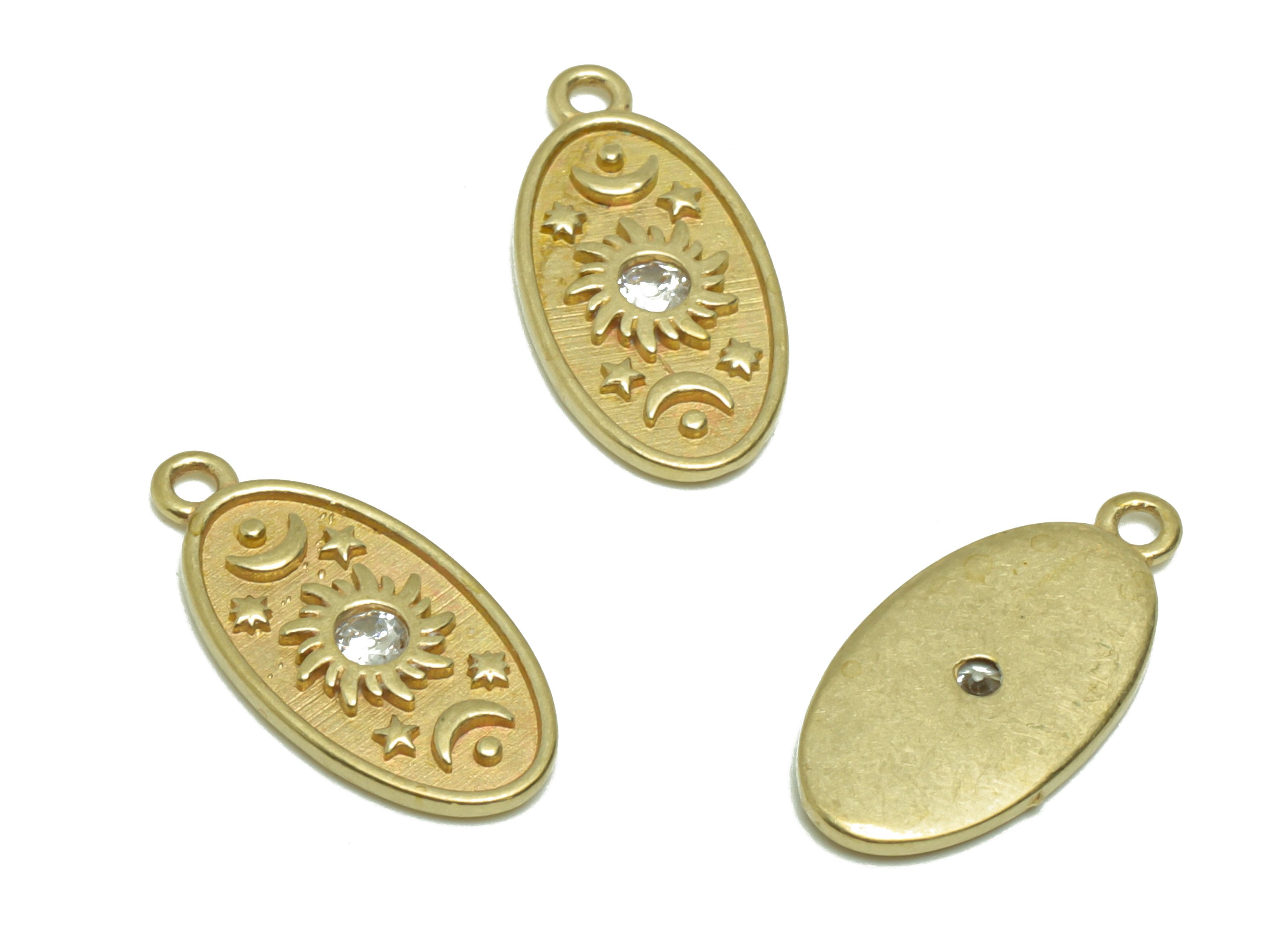Brass Oval Earring Charm - Cubic Zircon Crescent Earring Charm - Raw Brass Star Pendant - Brass Space Charm - 17x8.61x1.48mm - PP8678 - DOMEDBAZAAR