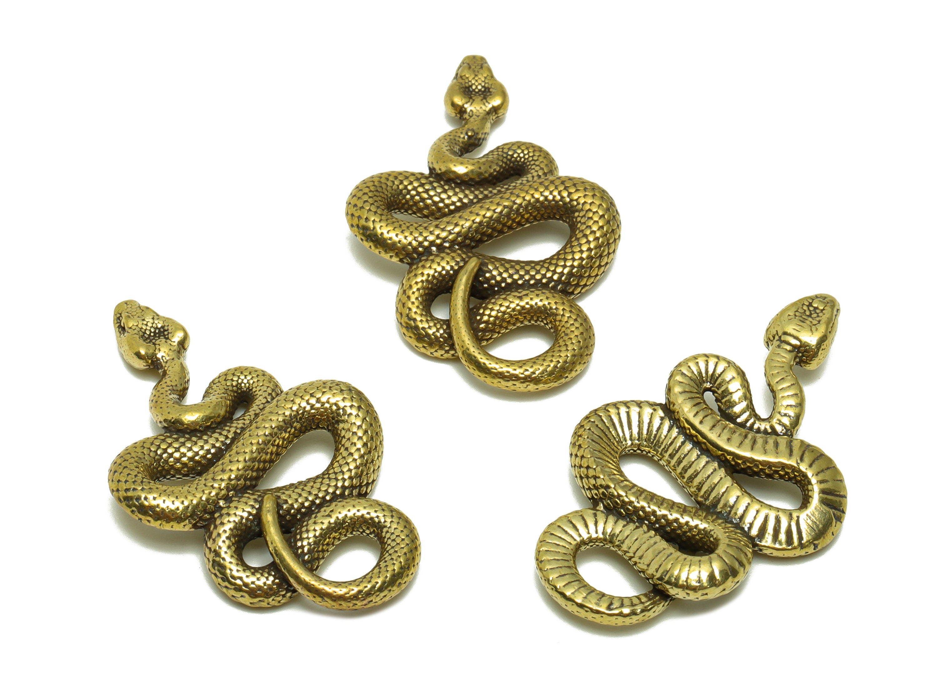 Brass Snake Charm - Raw Brass Textured Charms - Snake Earring Charms - Brass Snake Figure - Antique Looking Pendant - 40.78x24x5mm - PP8778 - DOMEDBAZAAR