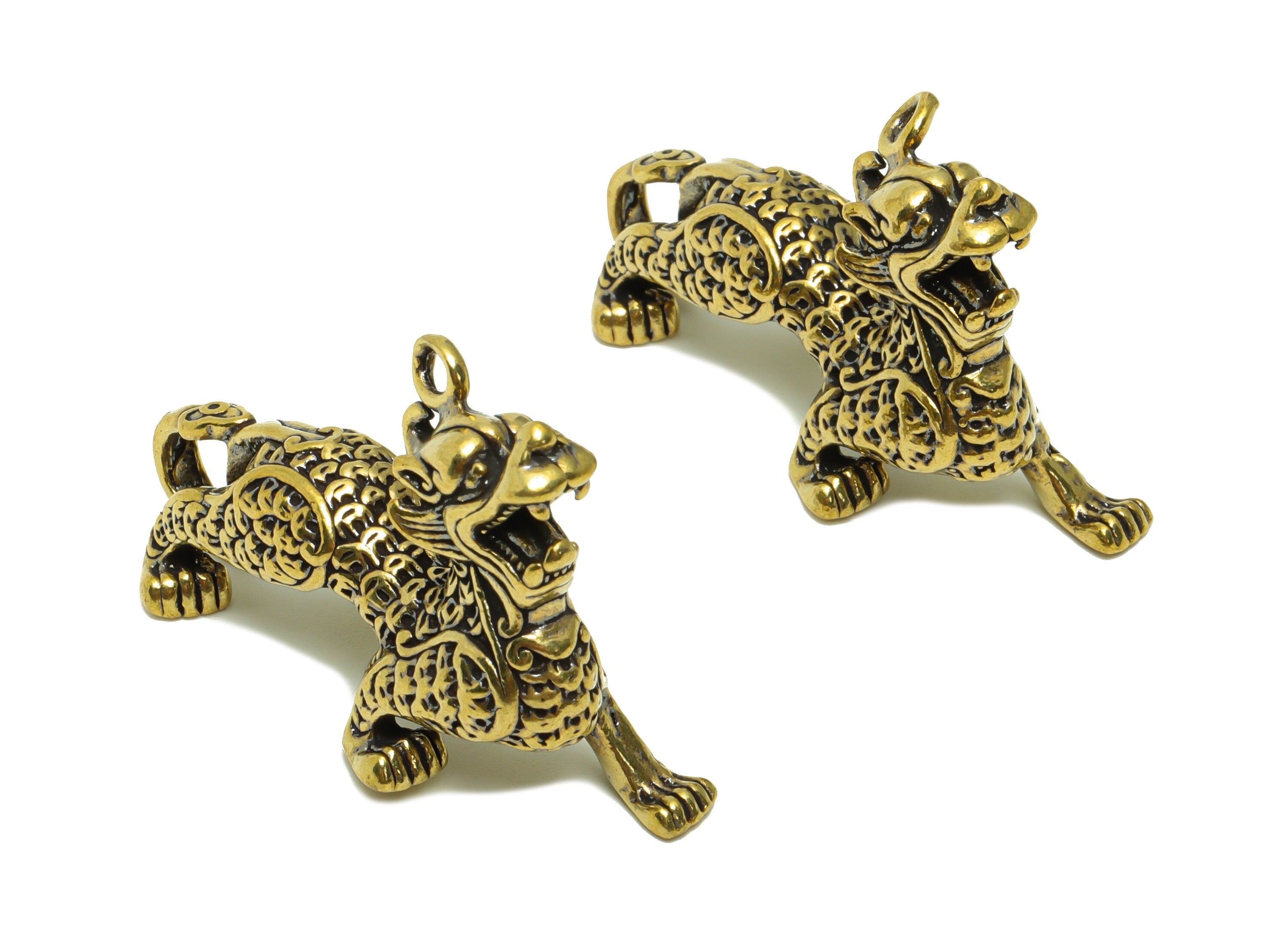 Brass Kirin Charm - Raw Brass Kirin Earring Charm -Antique Looking Pendant - Brass Kirin Figure - Dragon Pendant - 46x34x12mm - PP8773 - DOMEDBAZAAR