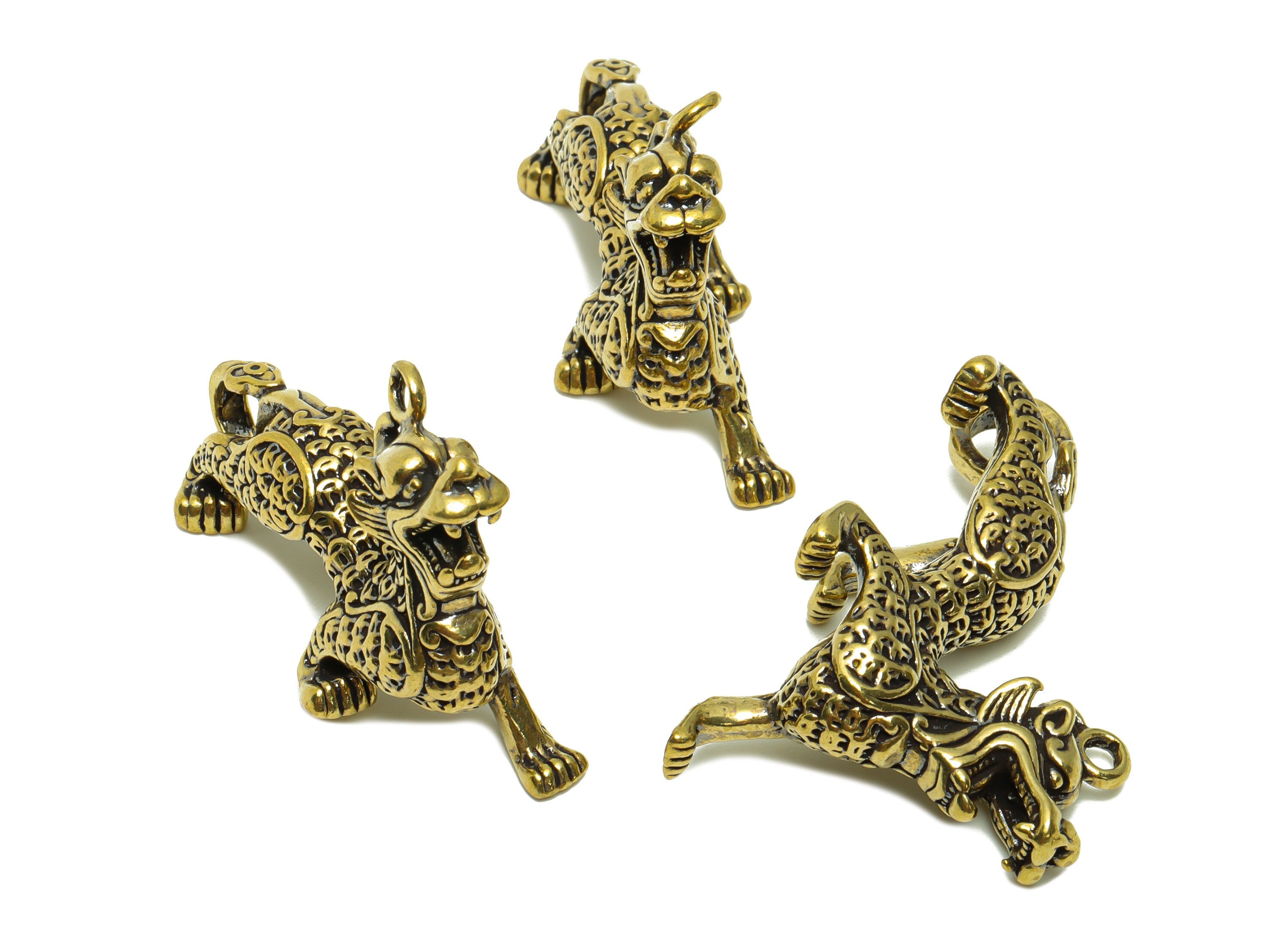 Brass Kirin Charm - Raw Brass Kirin Earring Charm -Antique Looking Pendant - Brass Kirin Figure - Dragon Pendant - 46x34x12mm - PP8773 - DOMEDBAZAAR