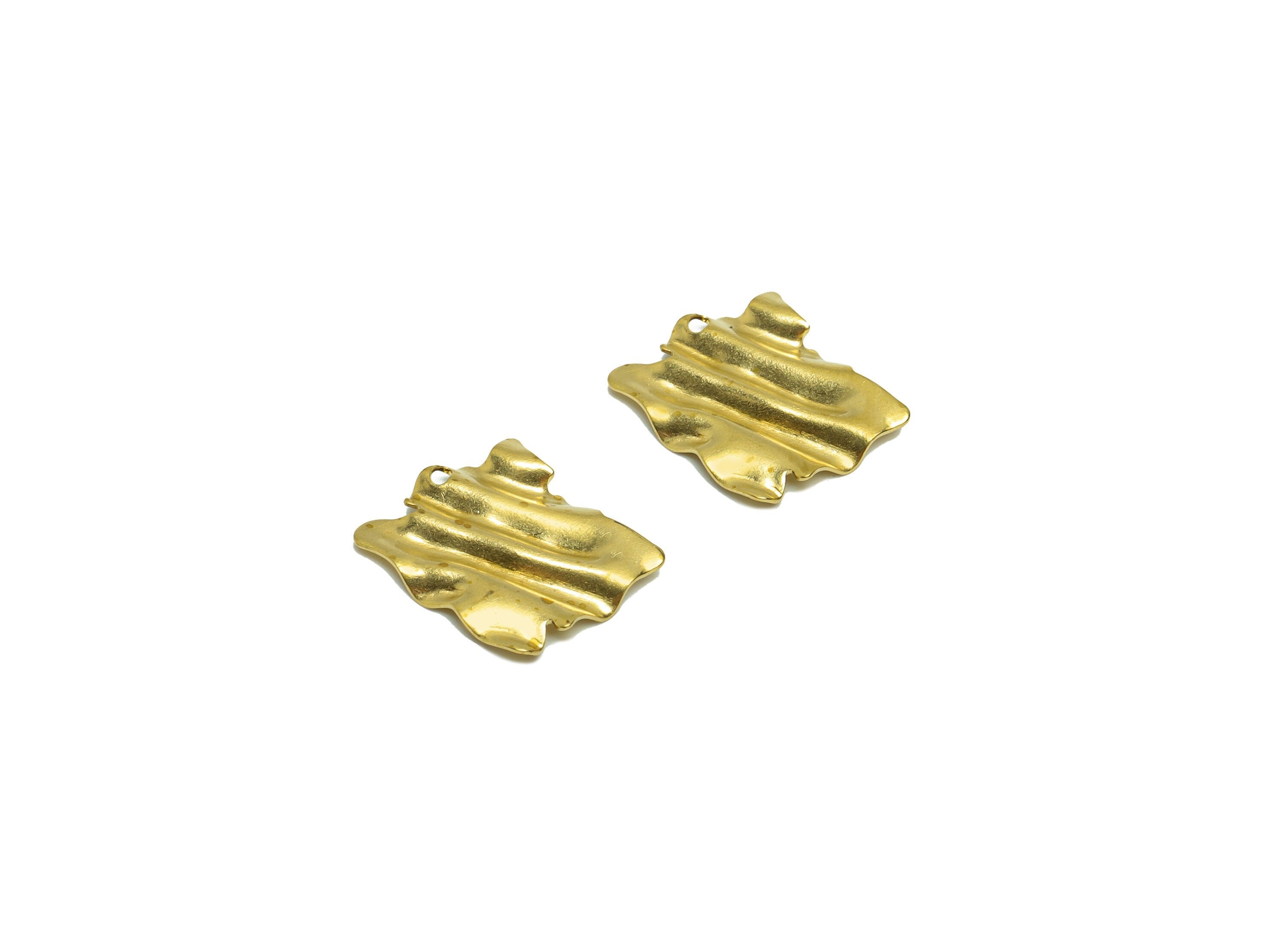 Brass Rectangle Earring Charm - Brass Wavy Rectangle Charm - Brass Irregular Rectangle Pendant - Brass Geometry Charm- 15x13x0.52mm - PP8651 - DOMEDBAZAAR