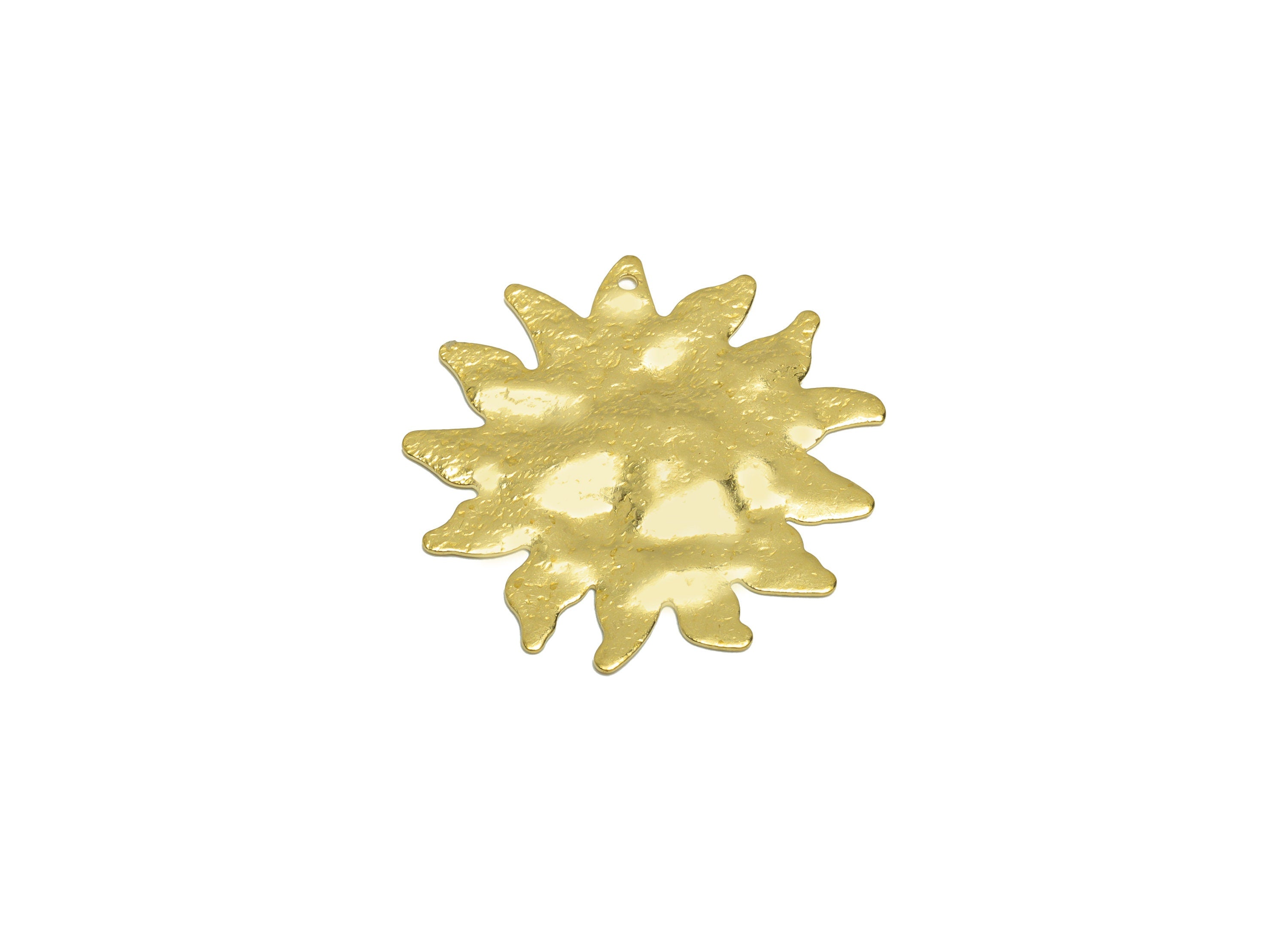 Brass Sun Earring Charm - Brass Hammered Sun Earring Charm - Raw Brass Sunflower Pendant - Brass Sun Charm- 30.88x31.6x1.24mm - PP8656 - DOMEDBAZAAR