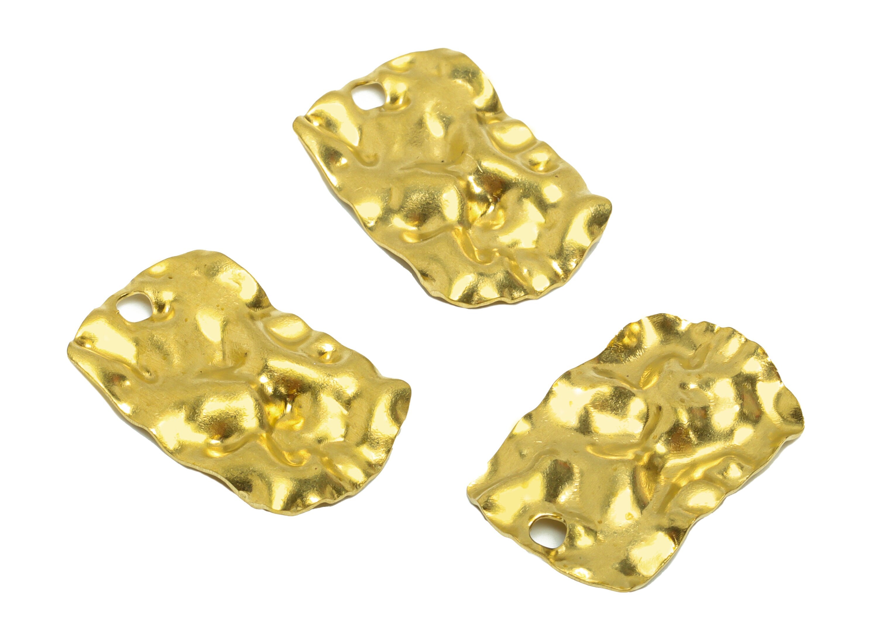 Brass Rectangle Earring Charm - Brass Wavy Rectangle Charm - Brass Rectangle Pendant - Brass Geometry Charm - 25x15.6x1.6mm- PP8650 - DOMEDBAZAAR