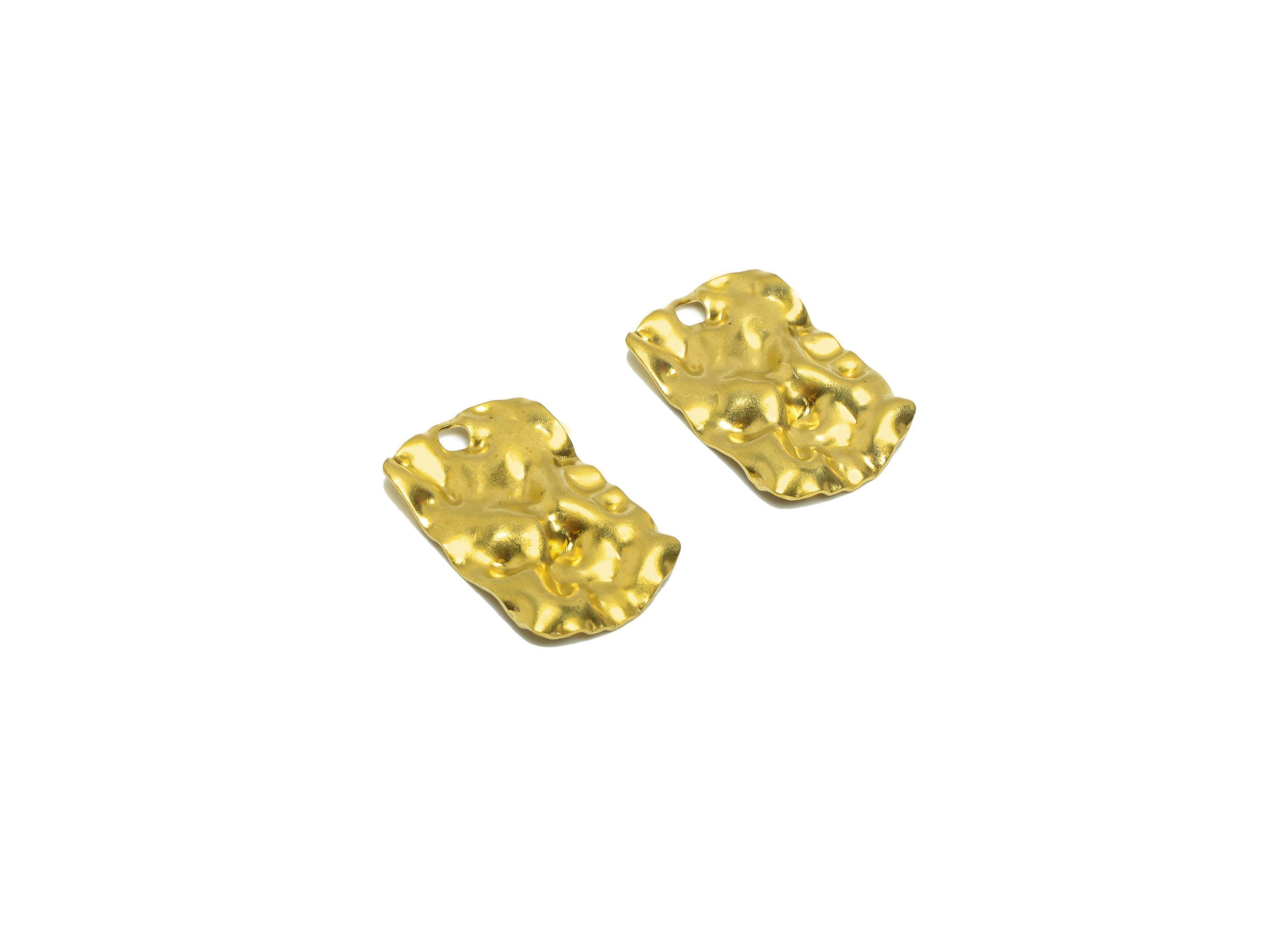 Brass Rectangle Earring Charm - Brass Wavy Rectangle Charm - Brass Rectangle Pendant - Brass Geometry Charm - 25x15.6x1.6mm- PP8650 - DOMEDBAZAAR