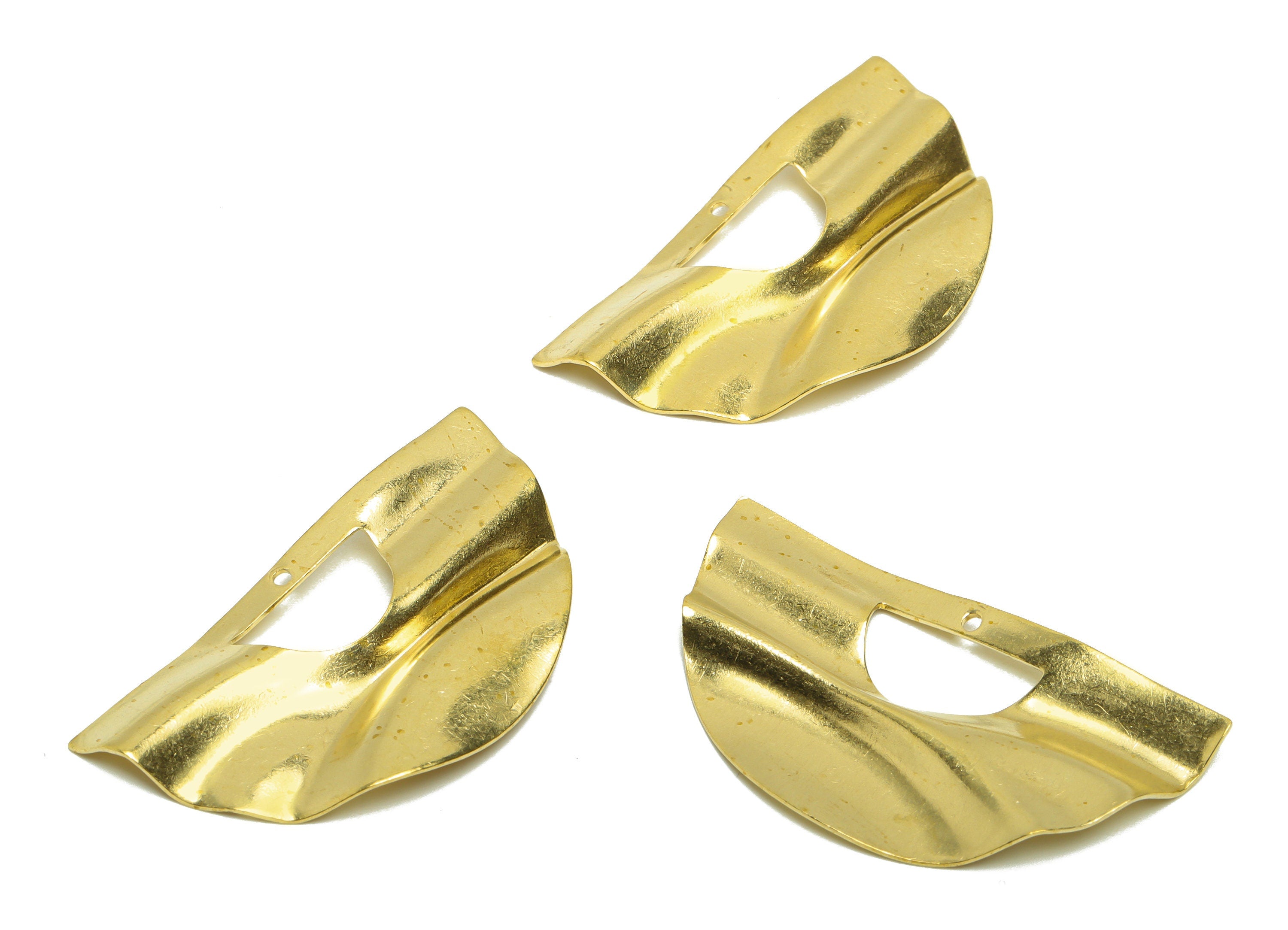 Brass Domed Earring Charm - Brass Wavy D Earring Charms - Raw Brass D Shapes Pendant - Brass Abstract Charm - 46.52x25.26x0.6mm - PP8654 - DOMEDBAZAAR