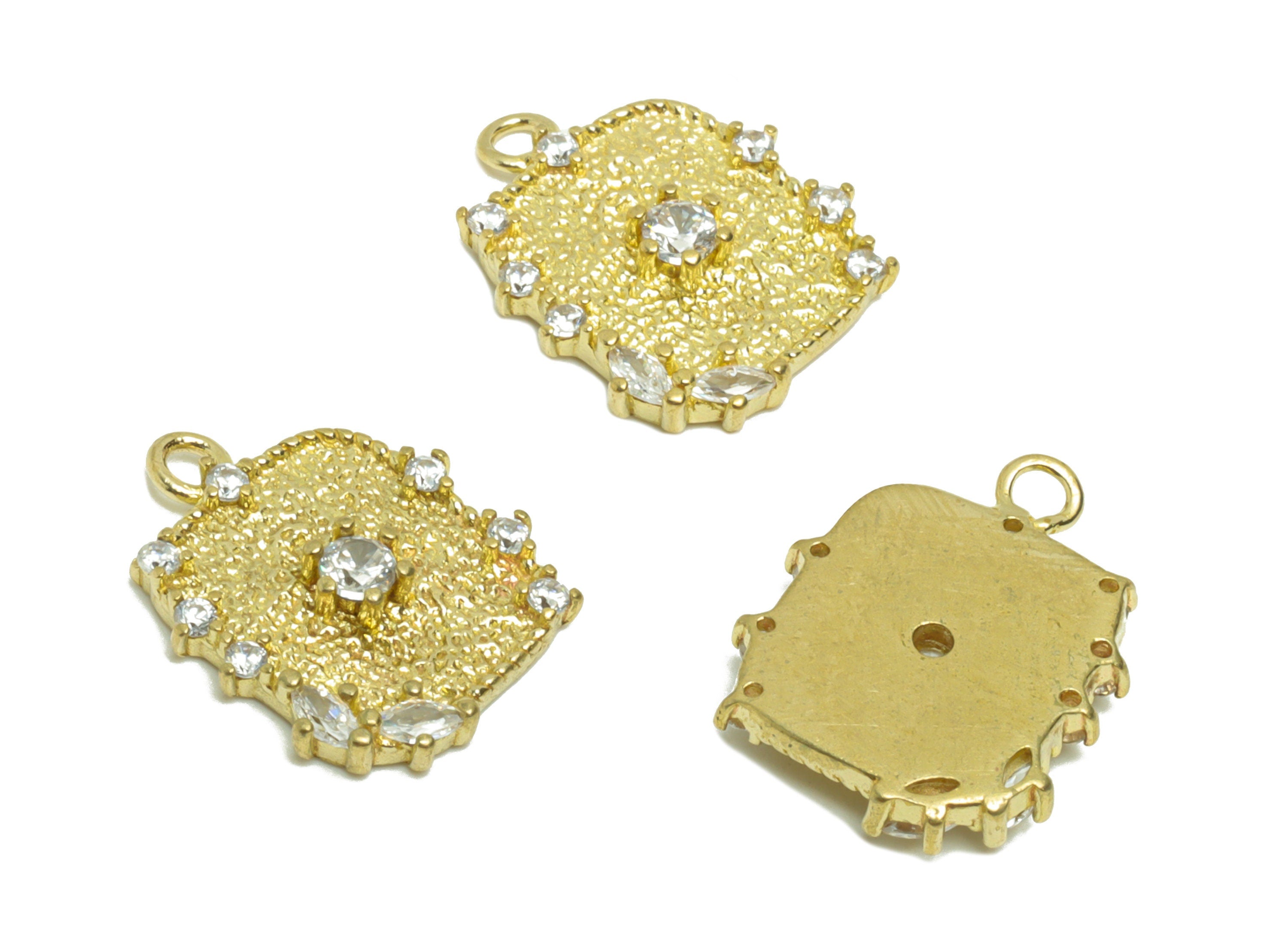 Brass Rectangle Earring Charm - Brass Zircon Earring Charm - Brass Textured Geometry Zircon Pendant - Jewelry Supplies -14.77x12x2mm- PP8641 - DOMEDBAZAAR