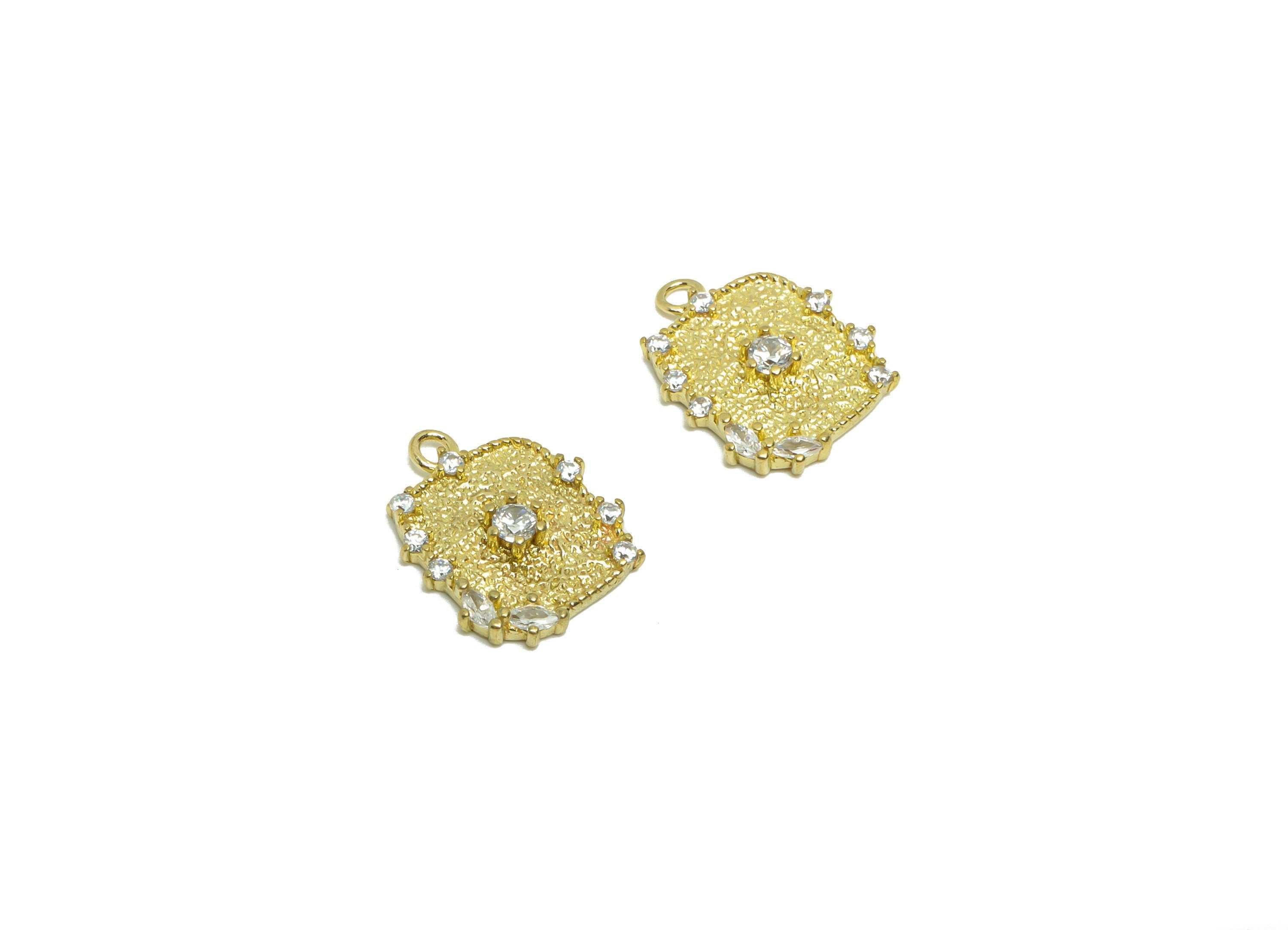 Brass Rectangle Earring Charm - Brass Zircon Earring Charm - Brass Textured Geometry Zircon Pendant - Jewelry Supplies -14.77x12x2mm- PP8641 - DOMEDBAZAAR