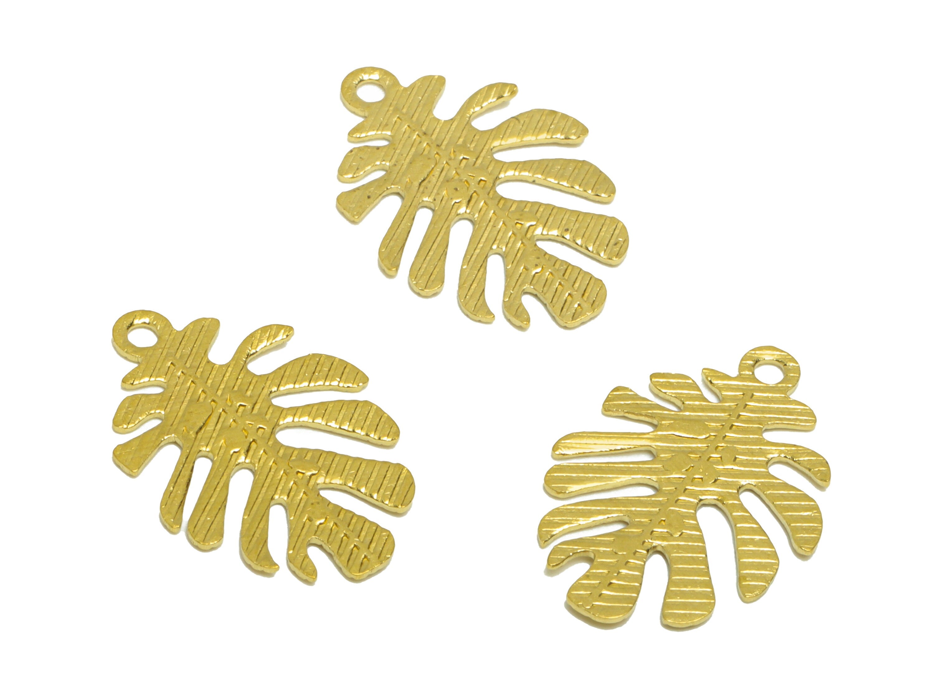 Brass Monstera Earring Charm - Brass Leaf Earring Charms - Raw Brass Botanical Pendant - Brass Monstera Charm - 18.97x13.29x0.6mm - PP8648 - DOMEDBAZAAR