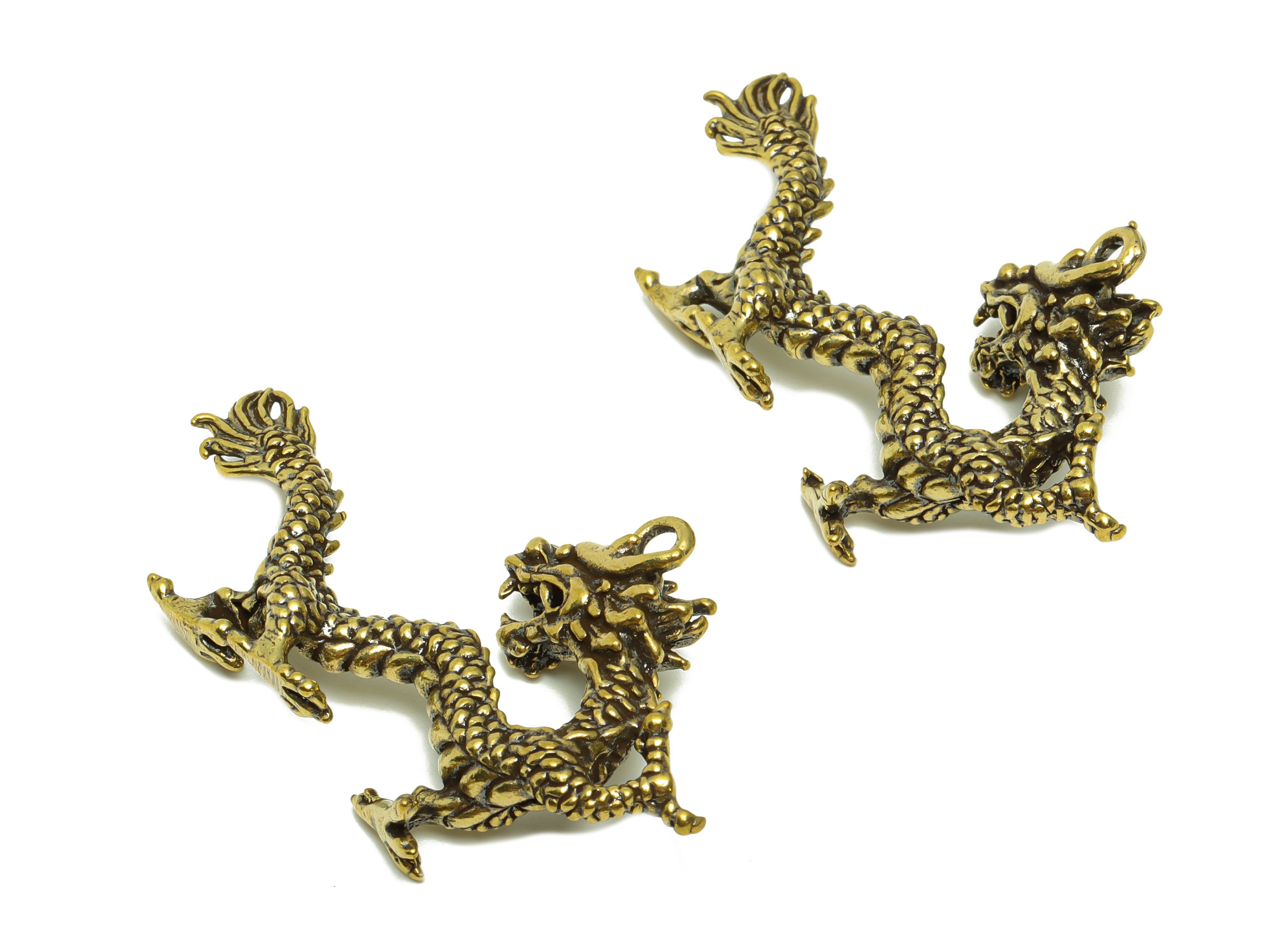 Brass Dragon Charm - Raw Brass Dragon Earring Charms - Antique Looking Pendant - Dragon Figure - Dragon Textured Charms - 55x34x10mm -PP8779 - DOMEDBAZAAR