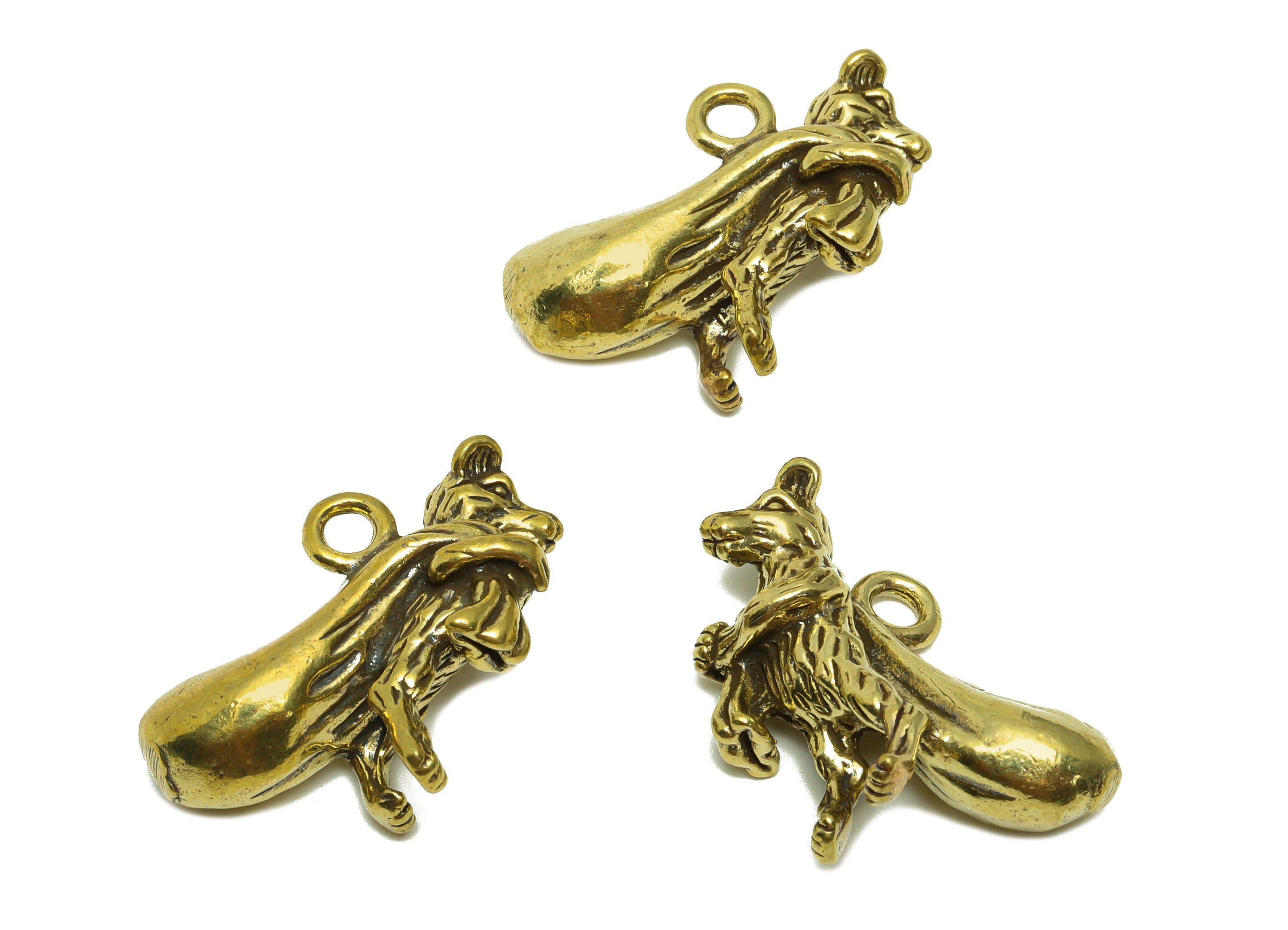 Brass Weasel Charm - Raw Brass Weasel Earring Charms - Antique Looking Pendant - Figure Weasel - For necklace - 36.39x23.93x9.88mm - PP8740 - DOMEDBAZAAR