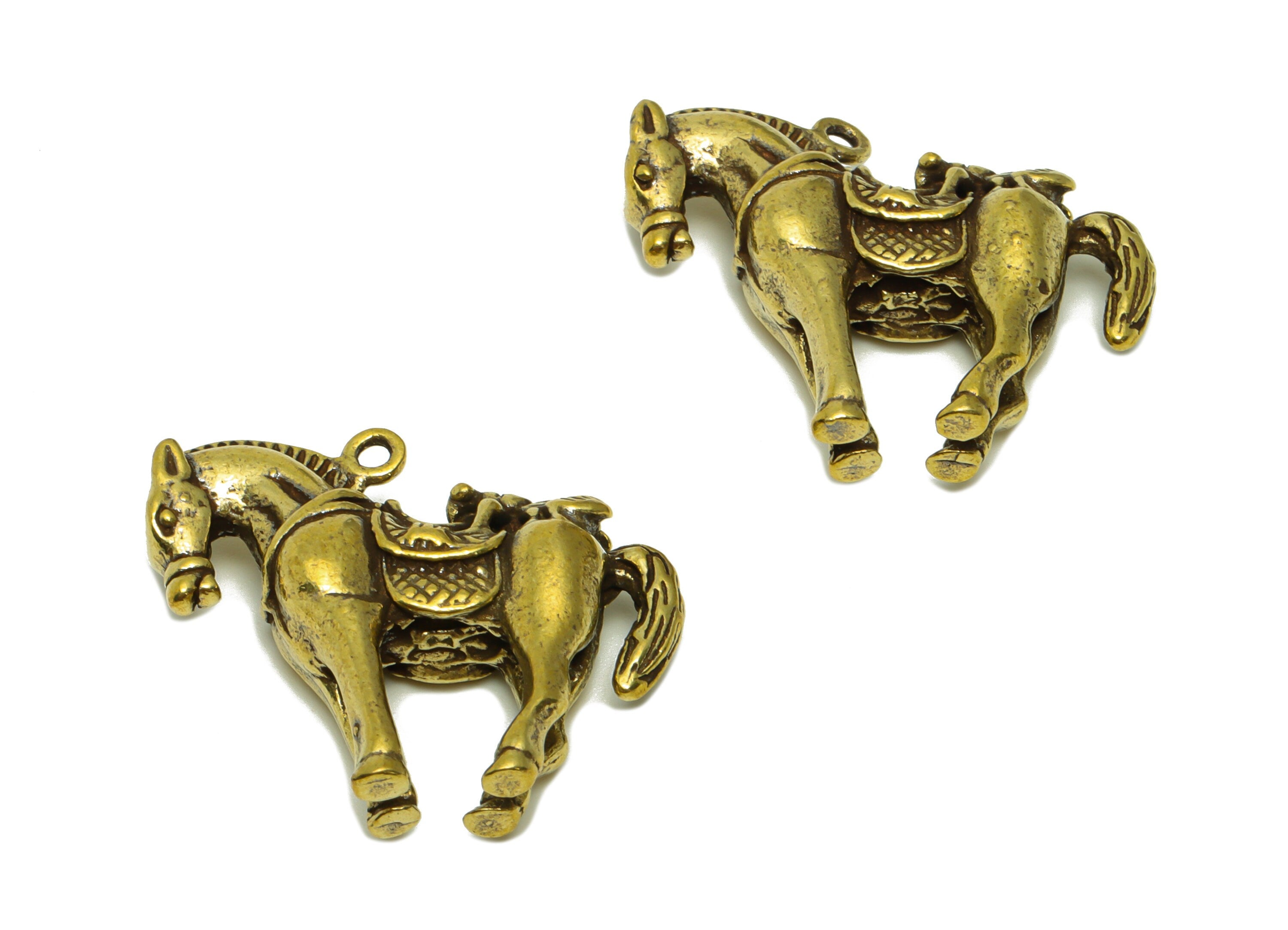 Brass Horse Charm - Raw Brass Horse Earring Charms - Antique Looking Pendant - fly Horse Figure - For Necklace - 31x24.77x8.17mm - PP8774 - DOMEDBAZAAR