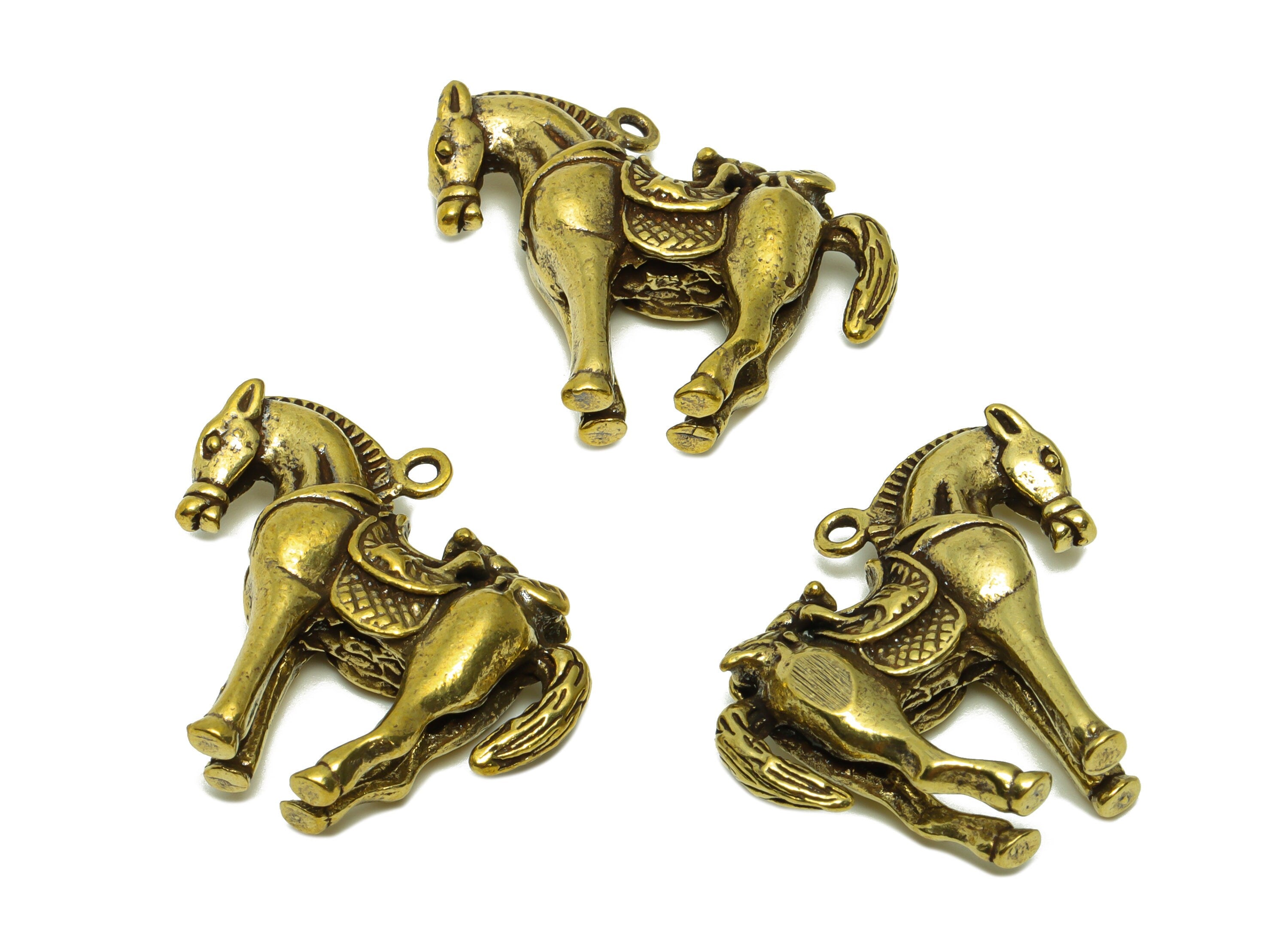 Brass Horse Charm - Raw Brass Horse Earring Charms - Antique Looking Pendant - fly Horse Figure - For Necklace - 31x24.77x8.17mm - PP8774 - DOMEDBAZAAR