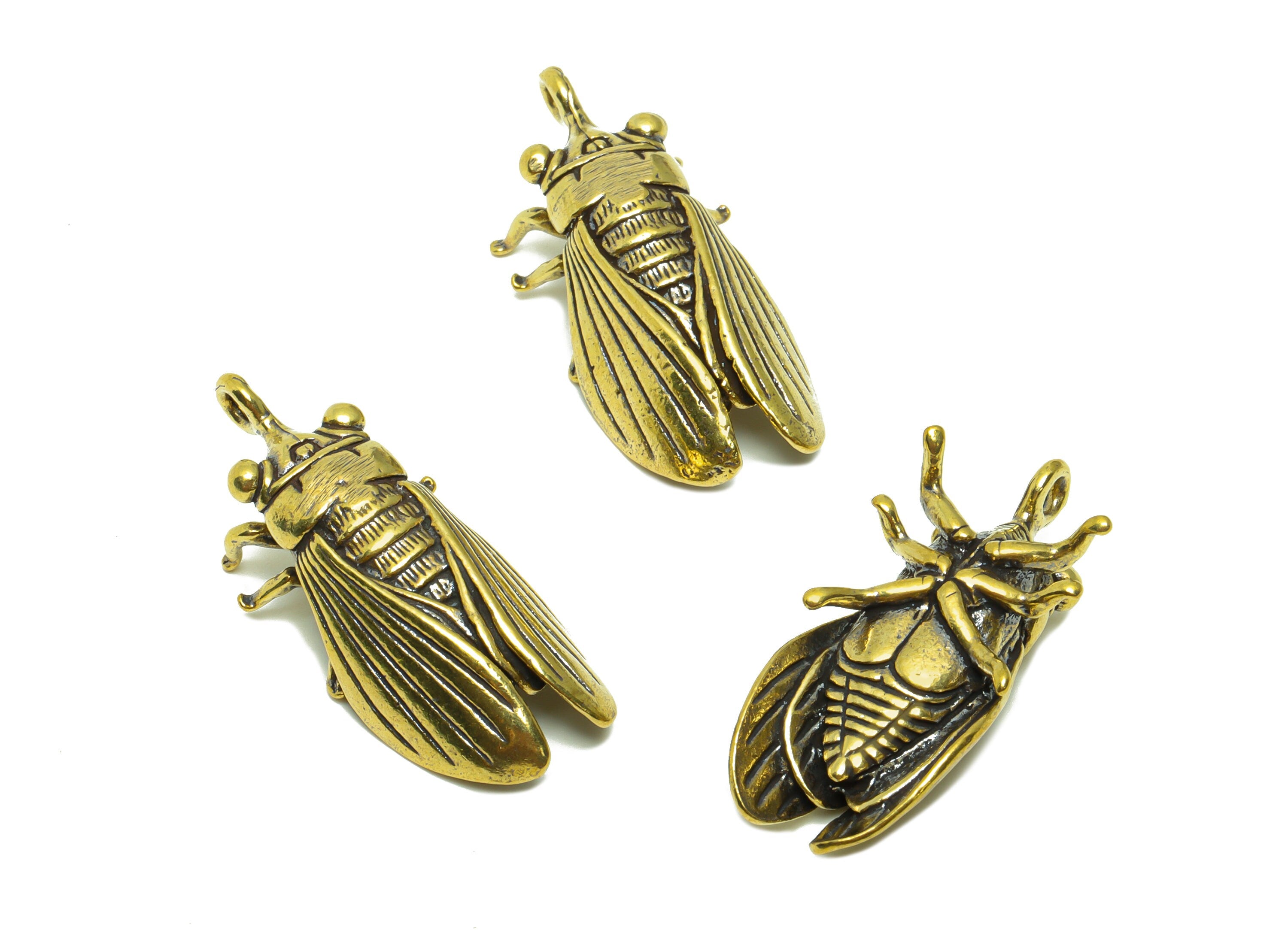 Brass Cicada Charm - Raw Brass Vintage Style Earring Charms - Antique Looking Pendant - Cicada Figure - 37.37x 15.93x 9.67mm - PP8775 - DOMEDBAZAAR
