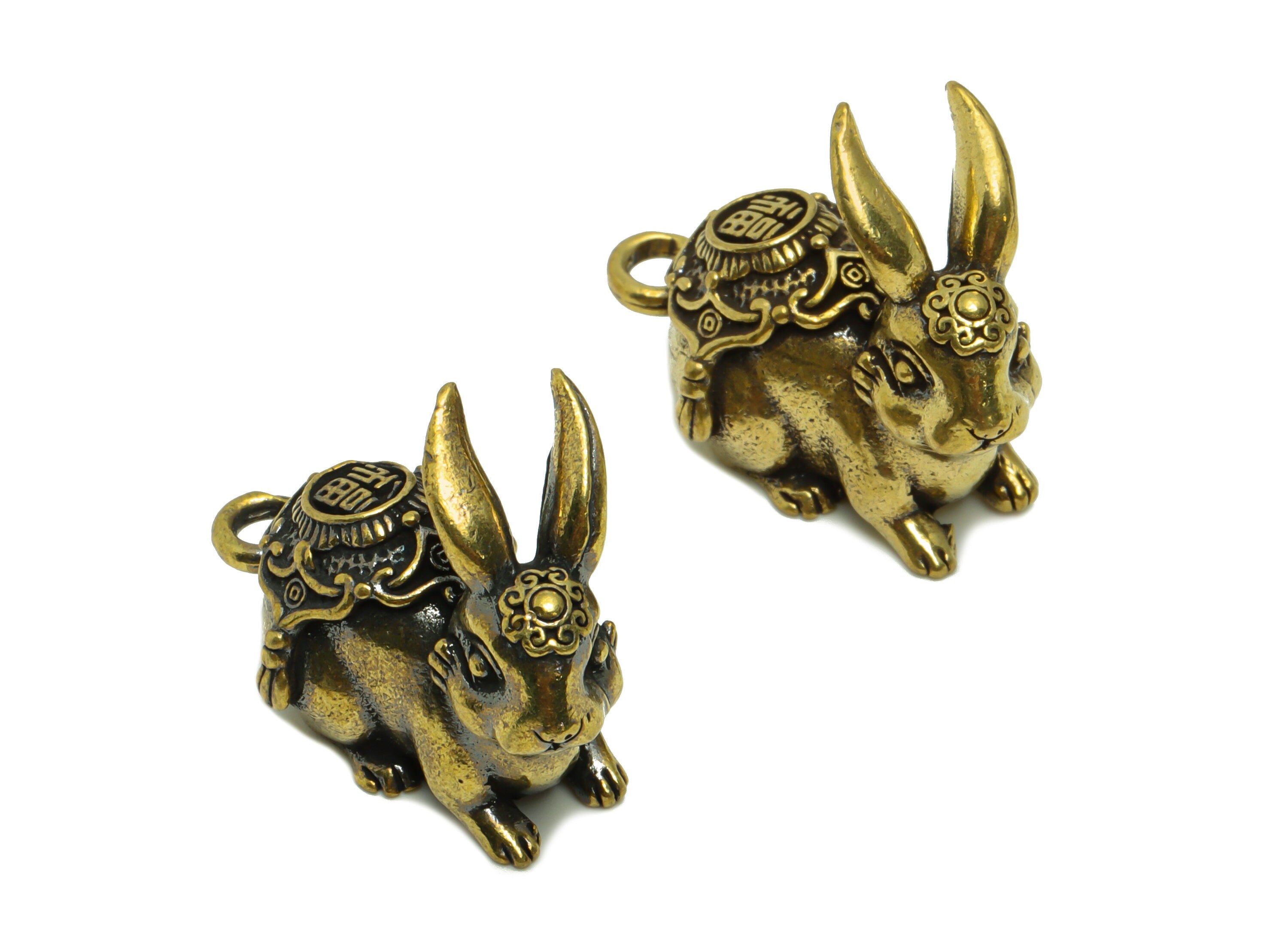 Brass Rabbit Charm - Raw Brass Rabbit Earring Charms - Antique Looking Pendant - Rabbit Figure - Pattern Rabbit - 31.61x27x17.47mm - PP8714 - DOMEDBAZAAR