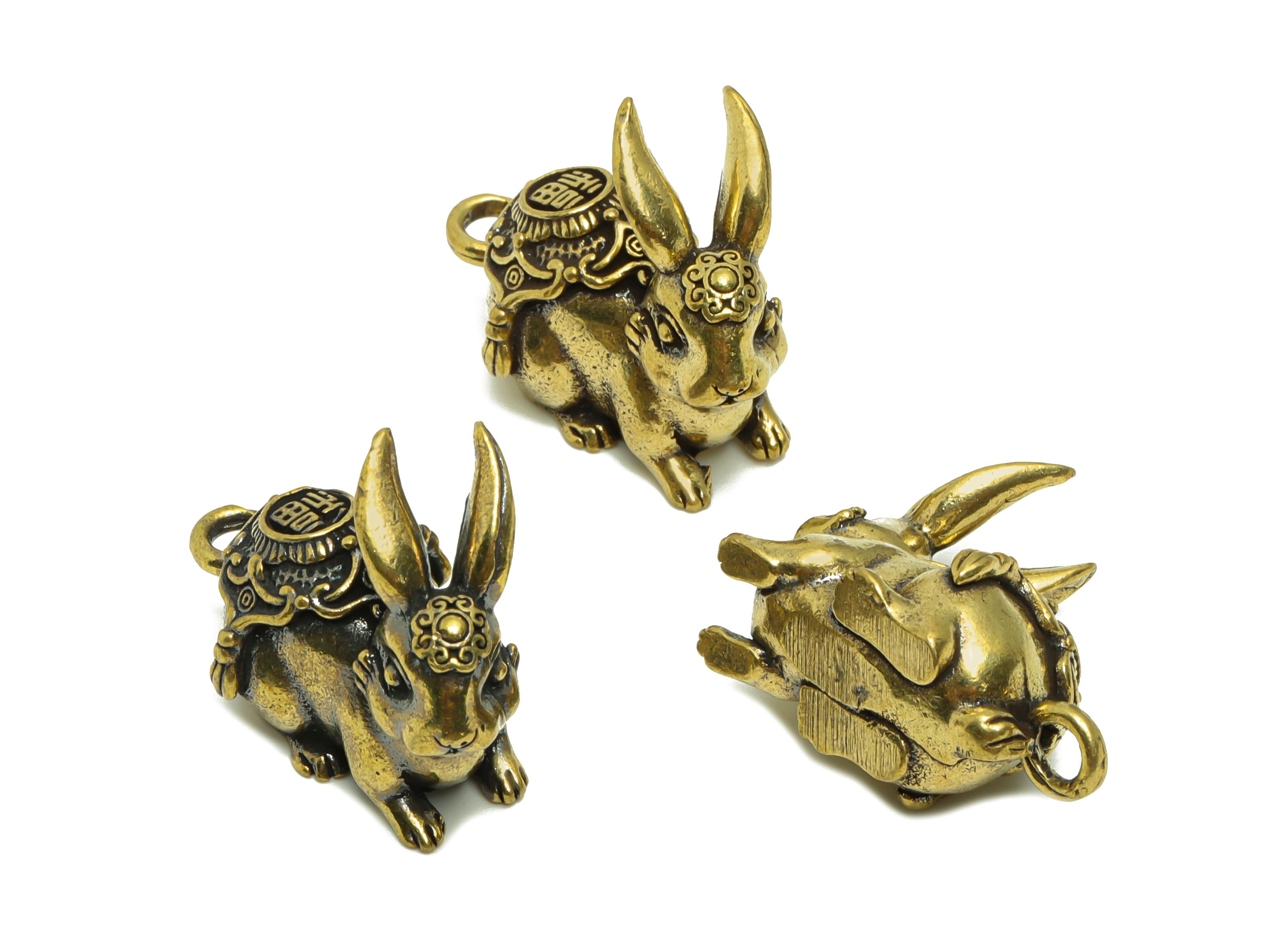 Brass Rabbit Charm - Raw Brass Rabbit Earring Charms - Antique Looking Pendant - Rabbit Figure - Pattern Rabbit - 31.61x27x17.47mm - PP8714 - DOMEDBAZAAR