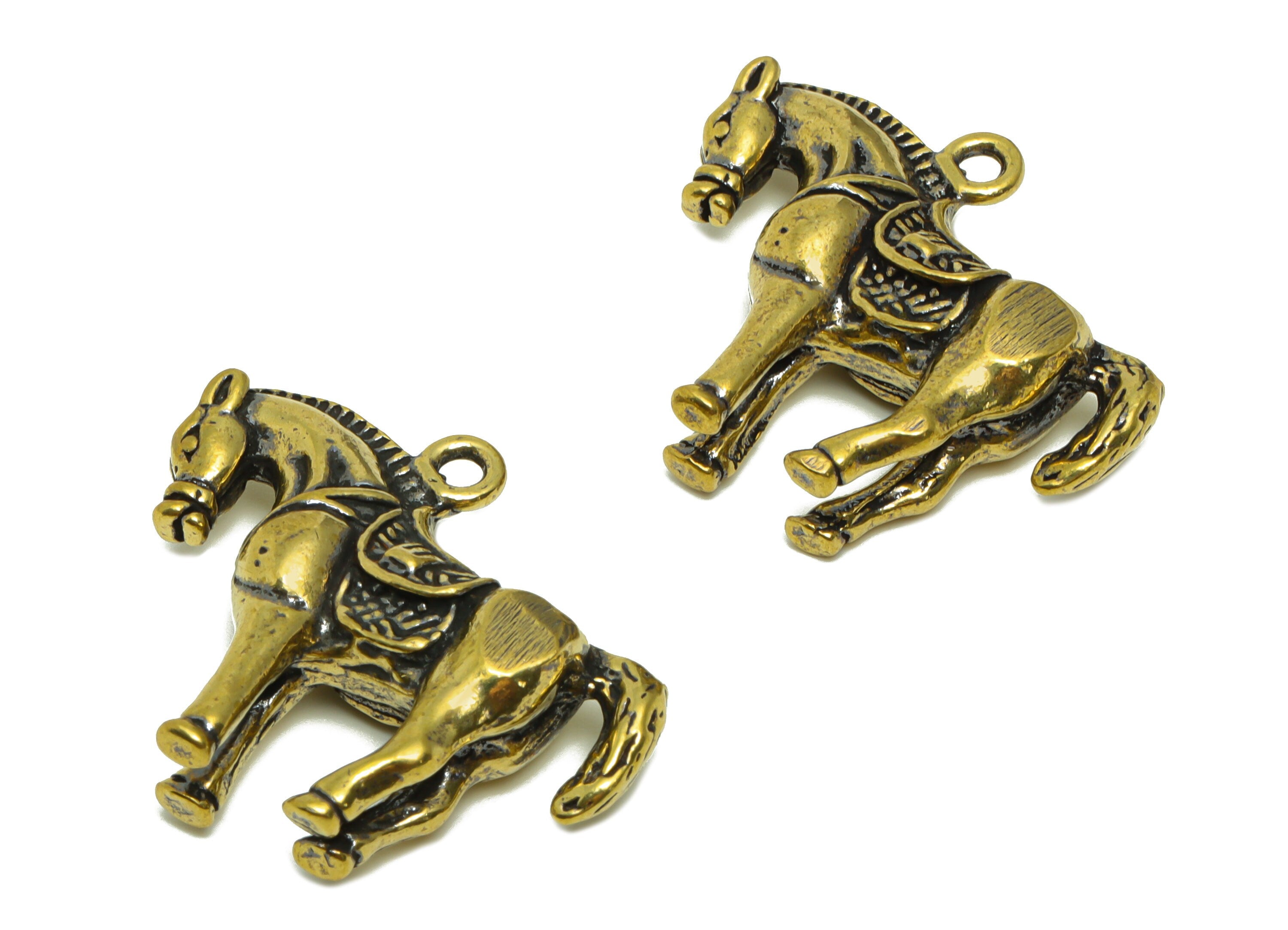 Brass Horse Charm - Raw Brass Horse Earring Charms - Antique Looking Pendant - Chollima Figure - Vintage Style - 34.18x29.52x8.12mm - PP8733 - DOMEDBAZAAR