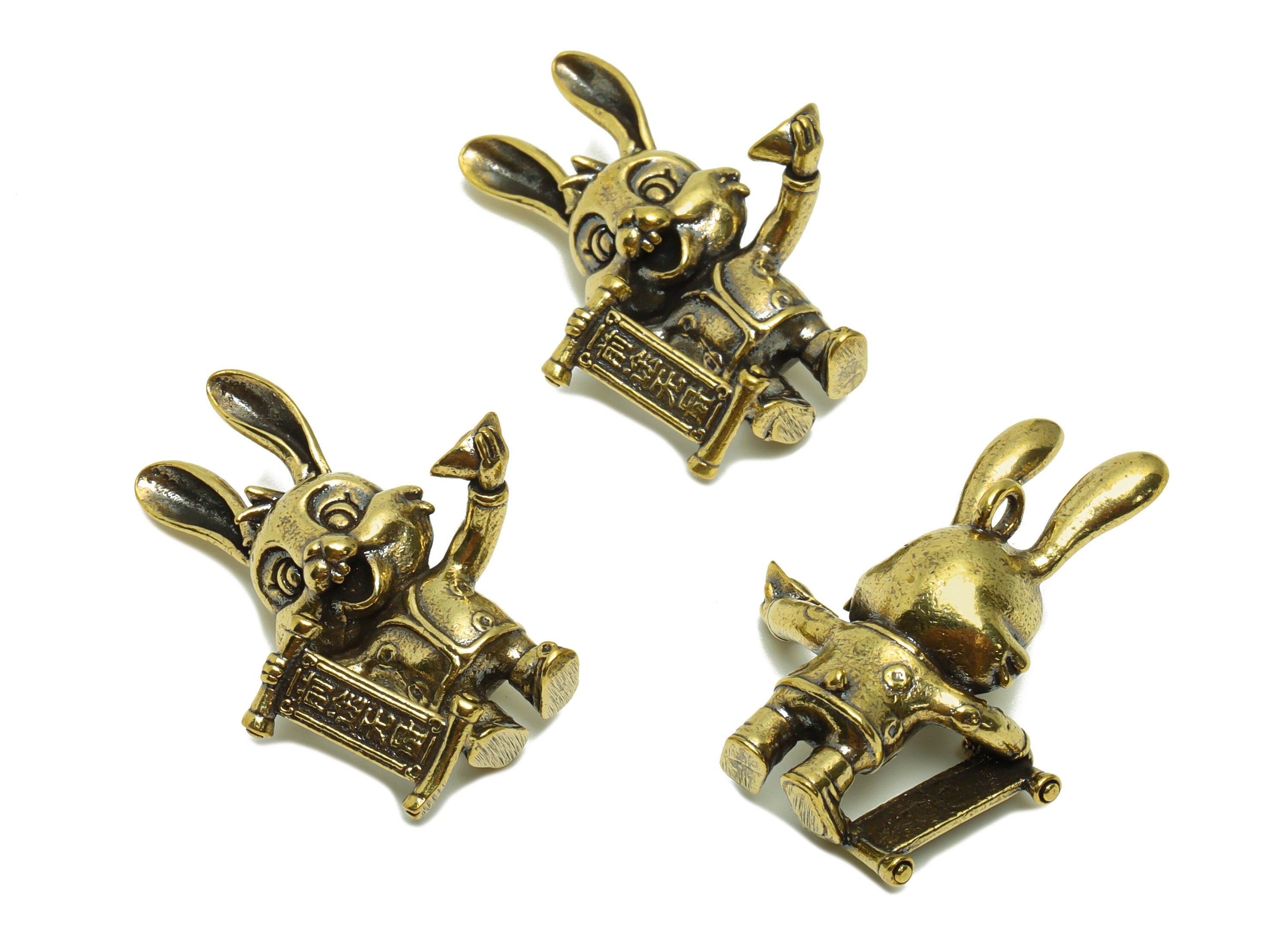 Brass Rabbit Charm - Raw Brass Rabbit Earring Charms - Antique Looking Pendant - Rabbit Figure - luck Rabbit Pendant - 34x26x11mm - PP8723 - DOMEDBAZAAR