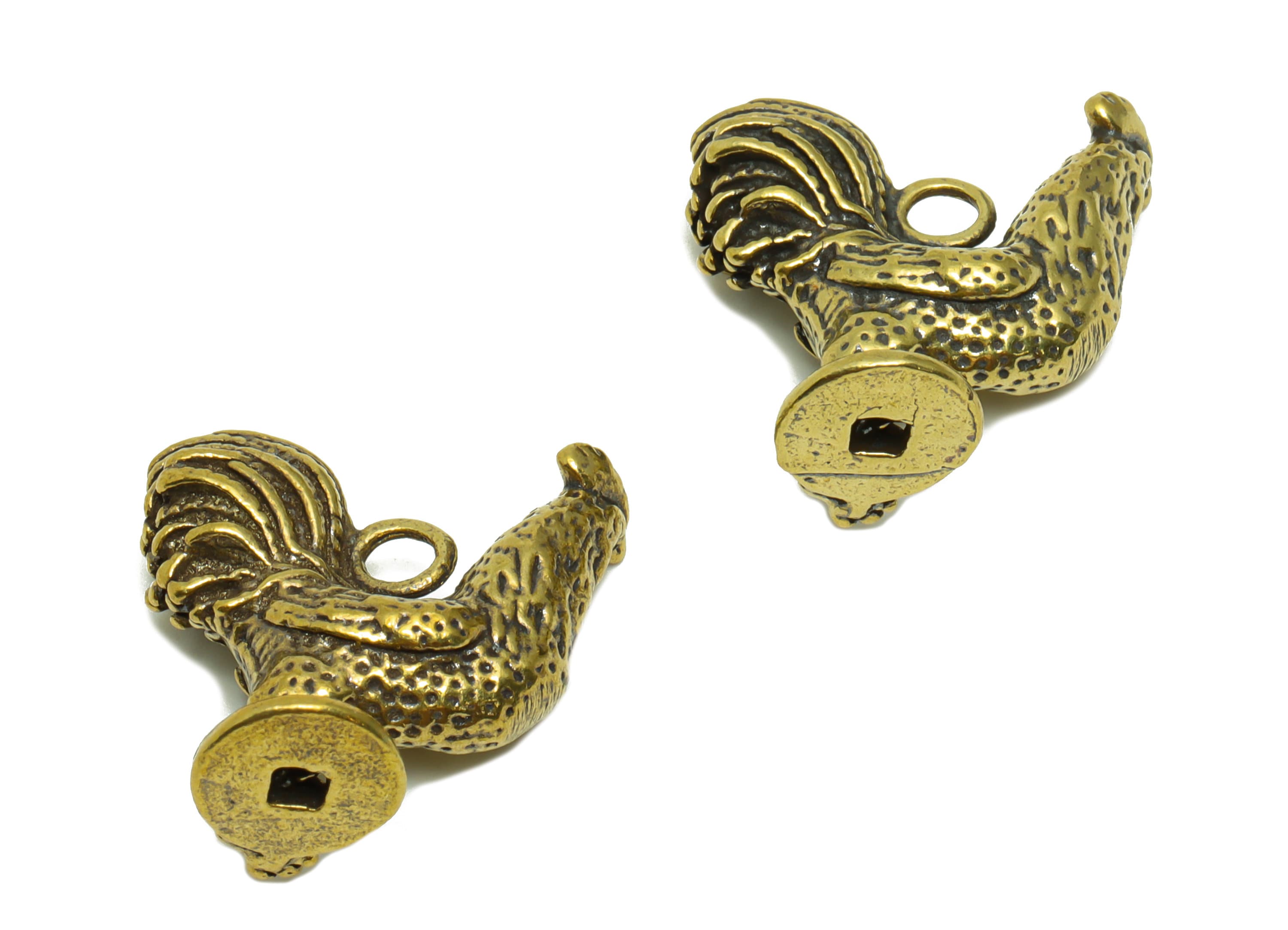 Brass Chicken Charm - Raw Brass Cock Chicken Earring Charms - Rooster Antique Looking Pendant - Rooster Figure - 30.38x25.44x8.03mm - PP8739 - DOMEDBAZAAR