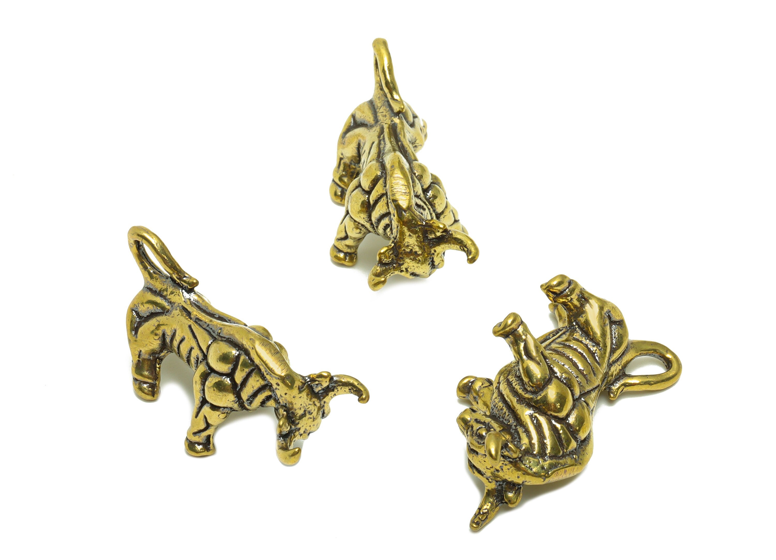 Brass Bullfight Charm - Raw Brass Bullfight Earring Charms - Antique Looking Pendant - Bull Figure - Vintage Style - 34x18x14mm - PP8732 - DOMEDBAZAAR