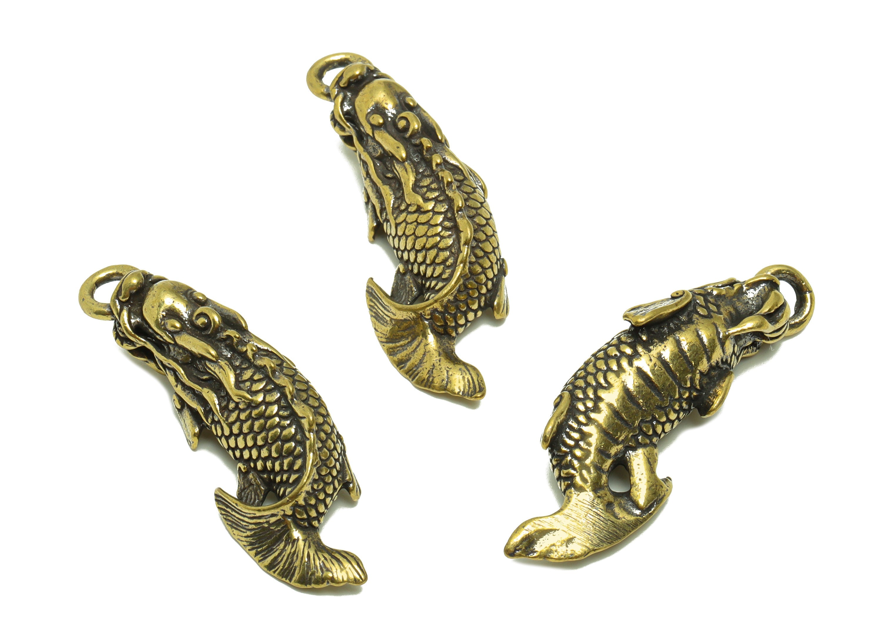 Brass Arowana Charm - Raw Brass Arowana Earring Charms - Antique Looking Pendant - Arowana Textured Figure - 41.7x13.58x9.9mm- PP8763 - DOMEDBAZAAR