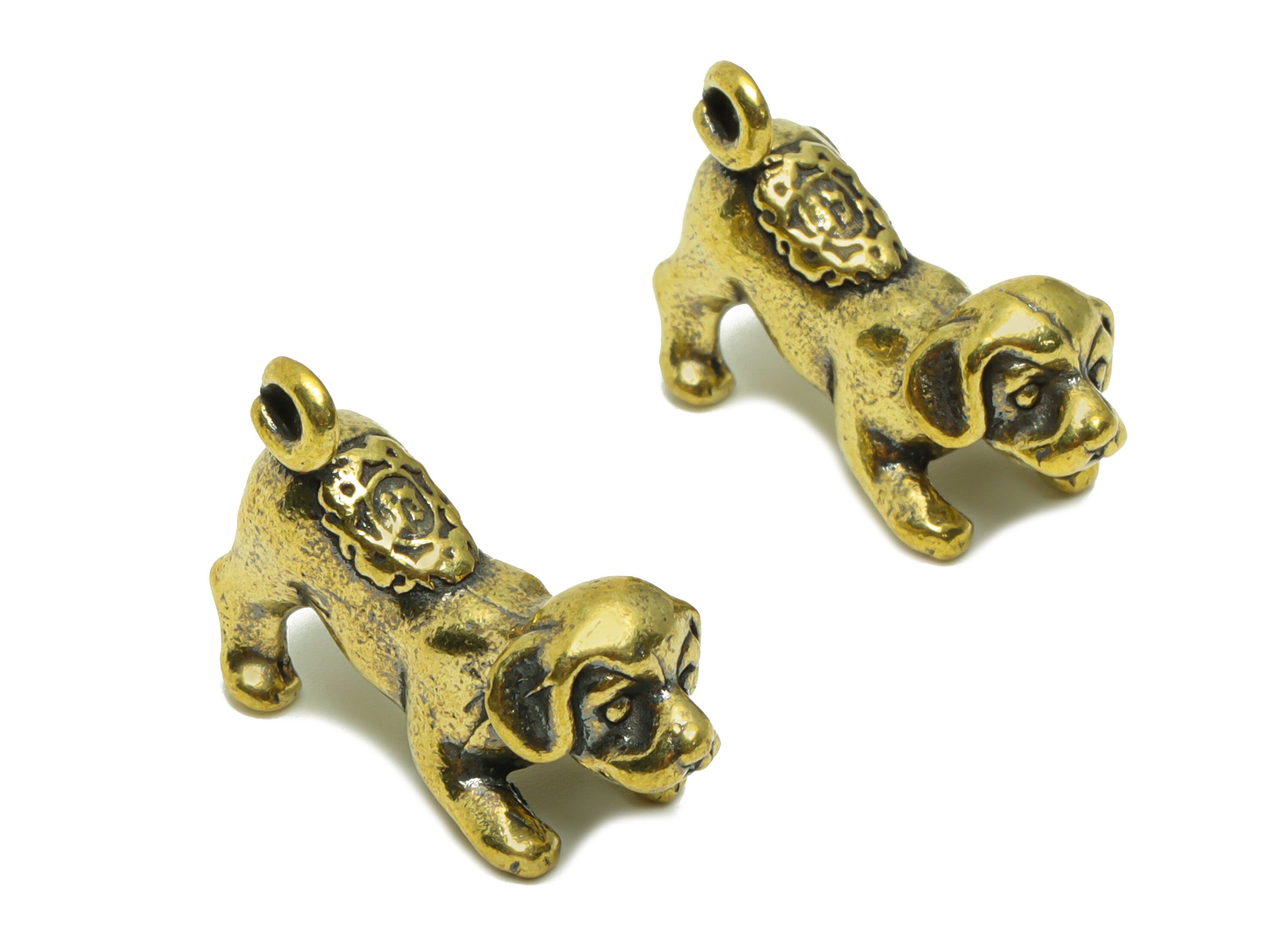 Brass Dog Charm - Raw Brass Dog Earring Charms - Antique Looking Pendant - Pet Figure - Puppy Charms - 26.22x20.26x11.42mm - PP8734 - DOMEDBAZAAR