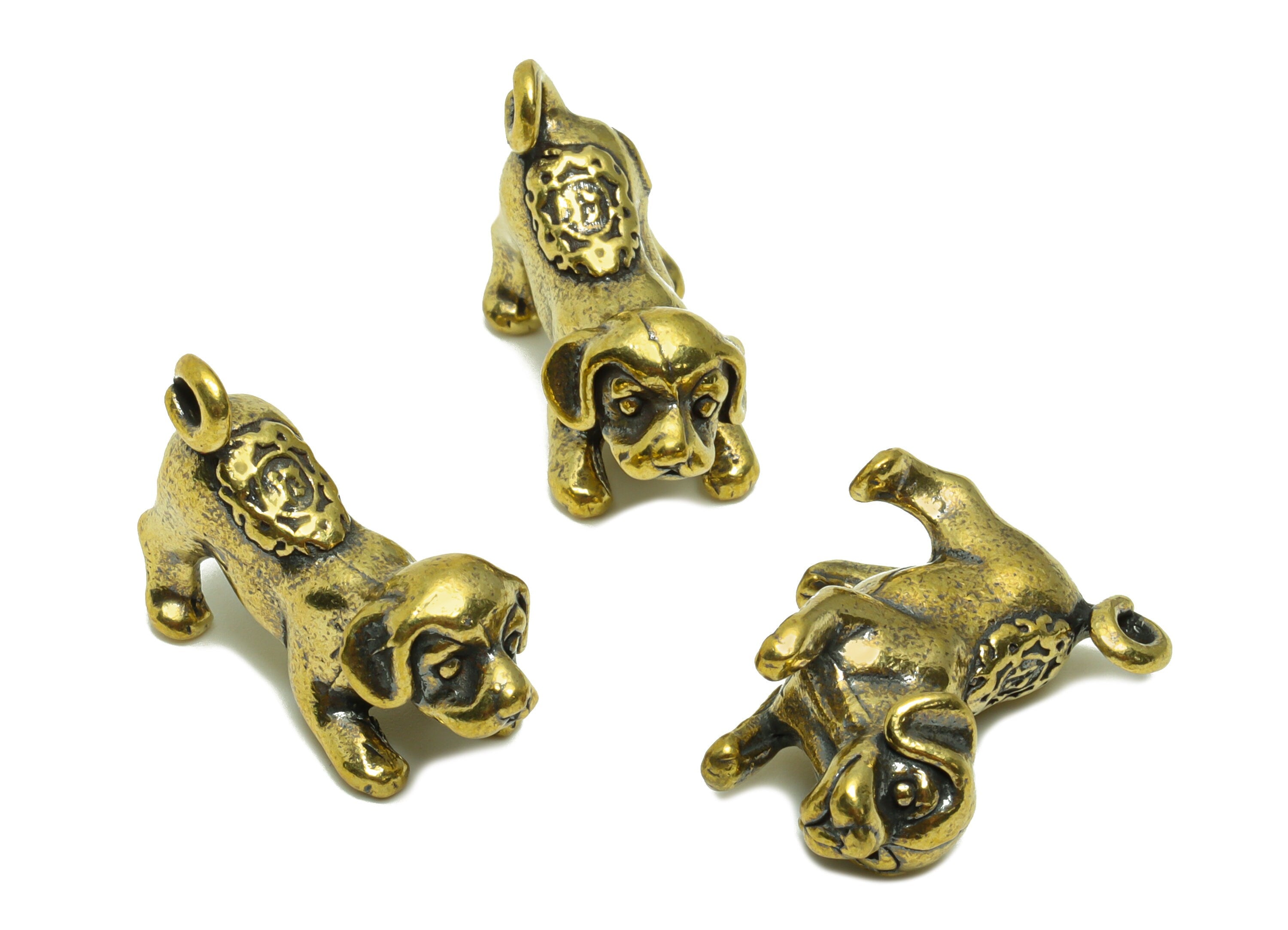 Brass Dog Charm - Raw Brass Dog Earring Charms - Antique Looking Pendant - Pet Figure - Puppy Charms - 26.22x20.26x11.42mm - PP8734 - DOMEDBAZAAR
