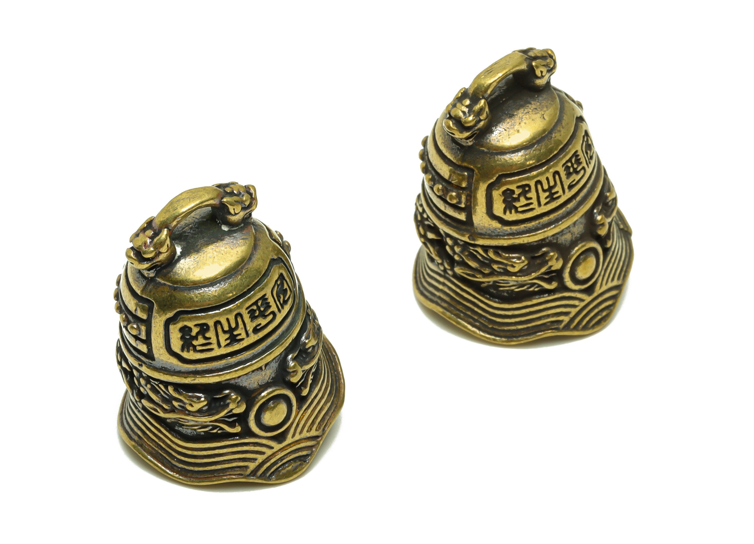 Brass Bell Charm - Raw Brass Wavy Bell Earring Charm - Dragon Bell Figure - Antique Looking Pendant - Vintage Style Bell - 29x24x21mm-PP8727 - DOMEDBAZAAR