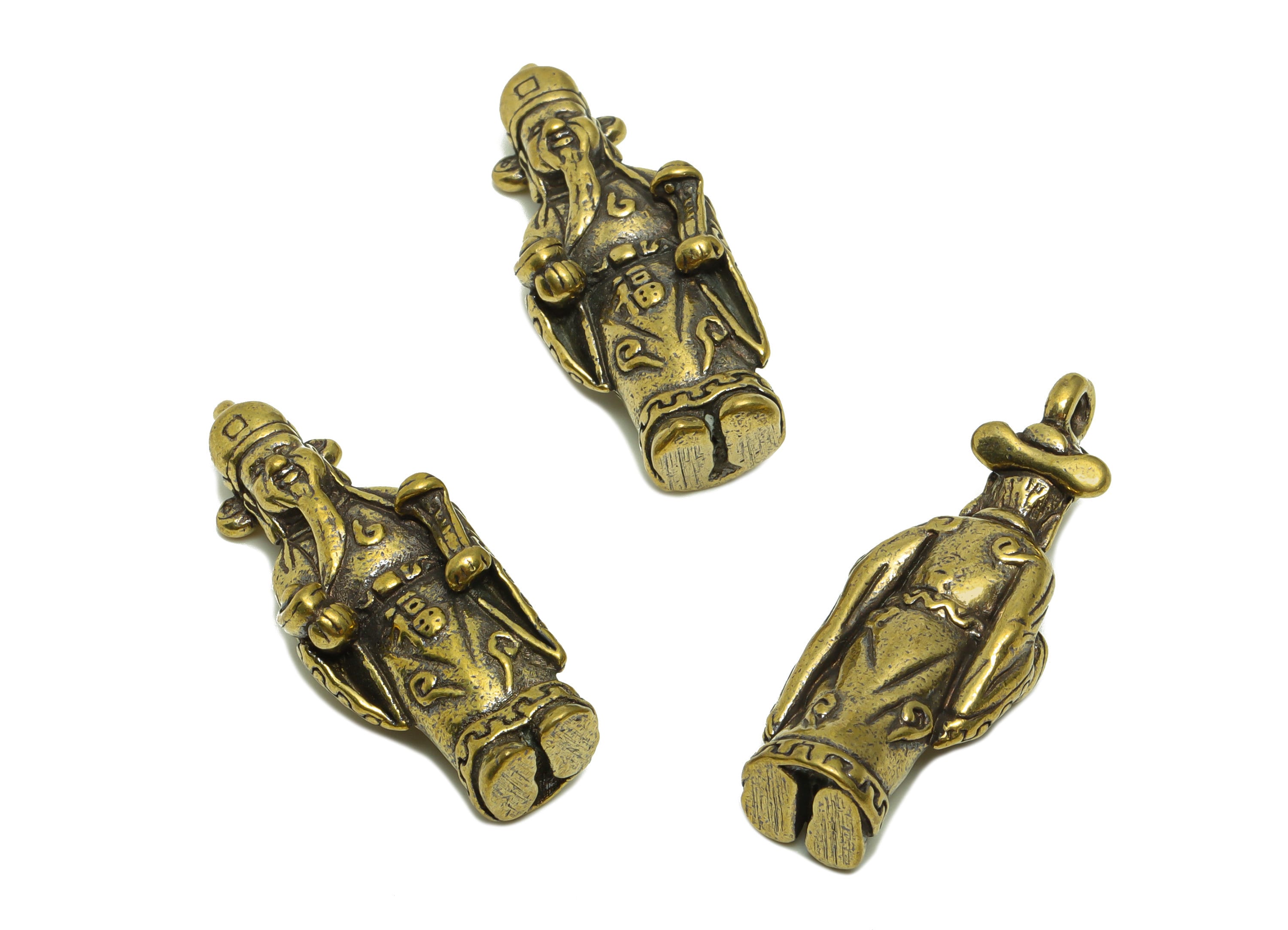 Brass Person Charm - Raw Brass Grandpa Wealth Earring Charms - Chinese Figure - Antique Looking Pendant- Traditional Charm-38x14x8mm-PP8713 - DOMEDBAZAAR