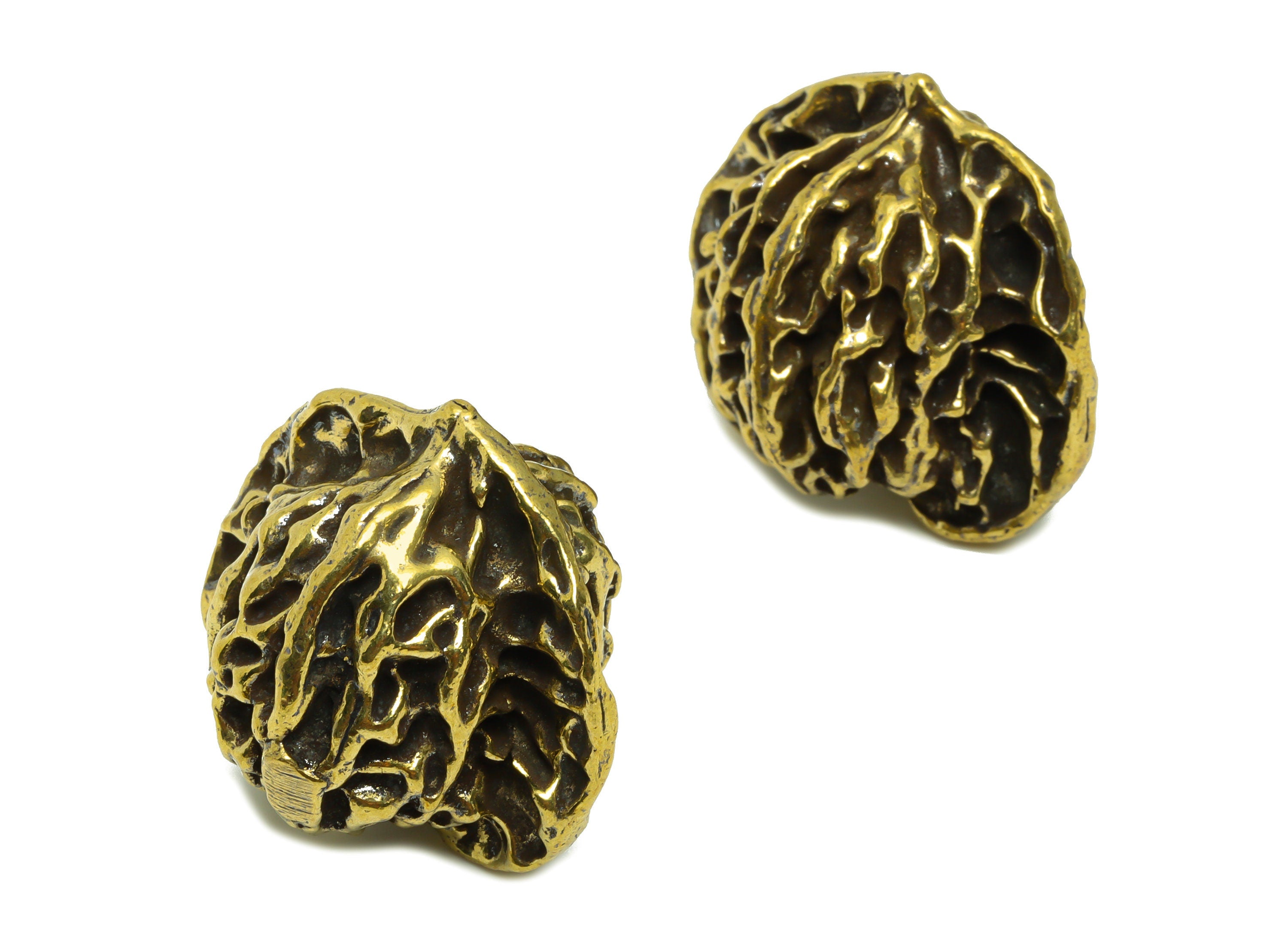 Brass Walnut Charm - Raw Brass Walnut Charms - Walnut Figure - Antique Looking Pendant - Solid Walnut - 38.7x32.55x33.45mm-PP87692 - DOMEDBAZAAR