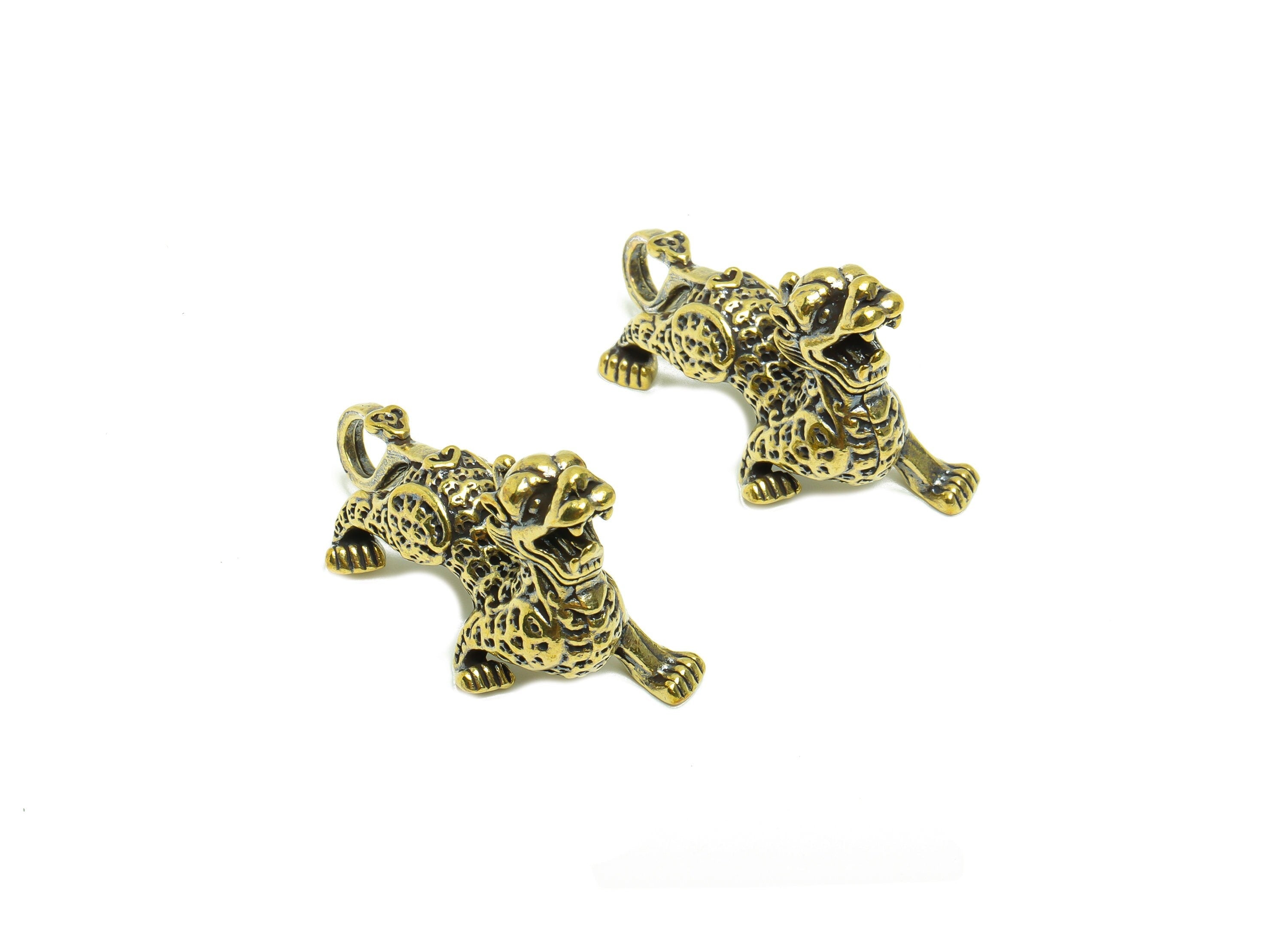 Brass Kirin Charm - Raw Brass Kirin Earring Charm -Antique Looking Pendant - Brass Kirin Figure - Dragon Pendant - 37.02x26x15.6mm - PP8770 - DOMEDBAZAAR