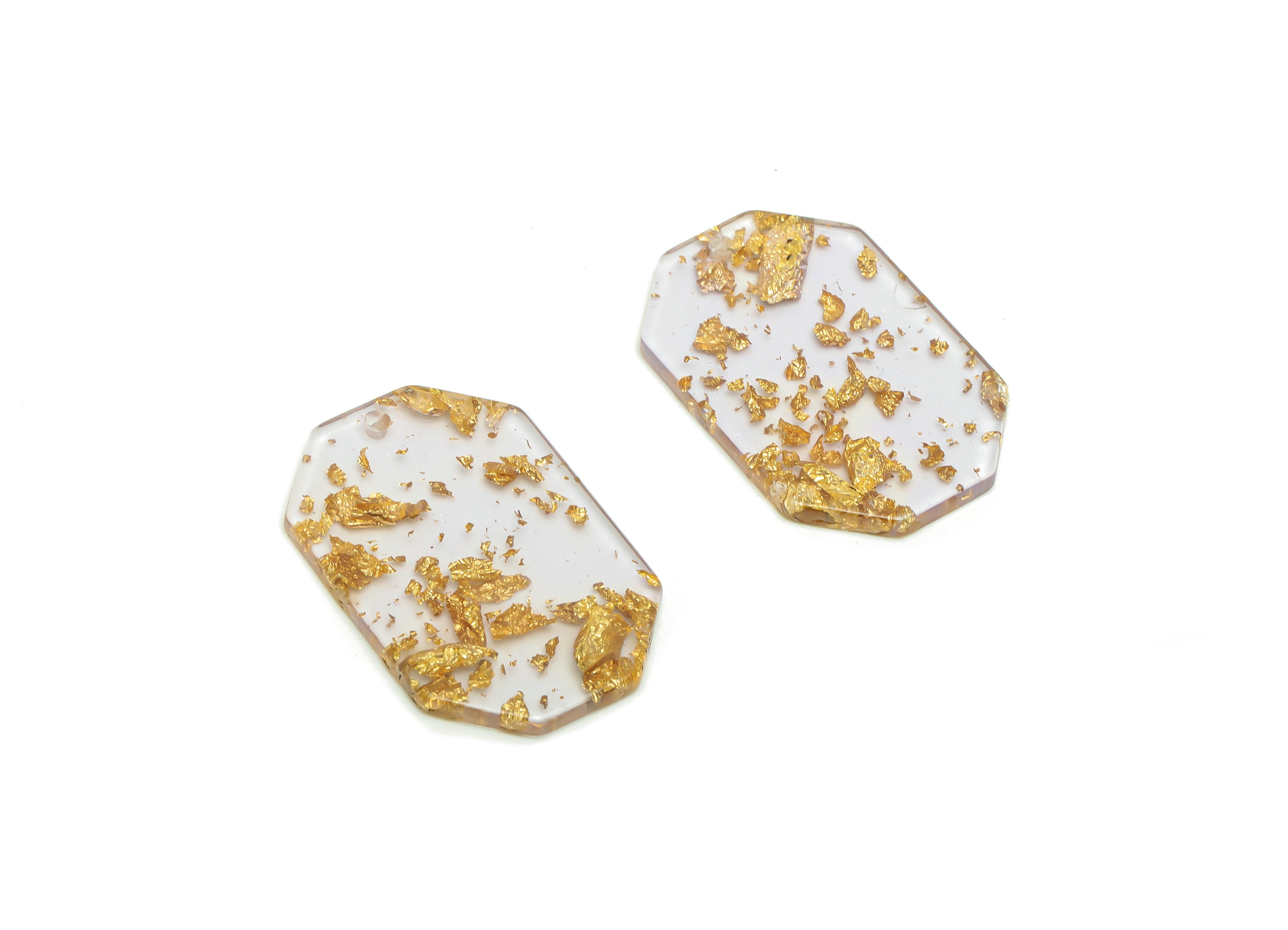 Acrylic Octagon Earring Charm - Octagon For Necklace Earring - Gold Color Flake With Hole - Color Code:A293 - 32.5x21x2mm - AC1817-A293-2 - DOMEDBAZAAR